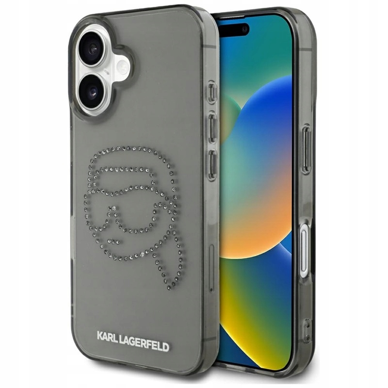 Karl Lagerfeld IML Rhinestones Karl Head Pouzdro pro iPhone 16 (černé)