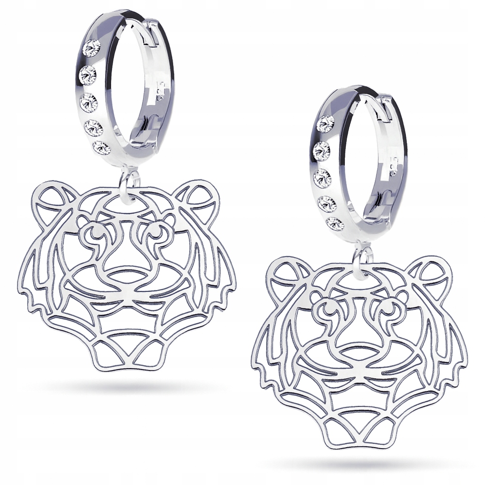 Tygr Hlava Tygra Stříbrné náušnice pouta stříbro 925