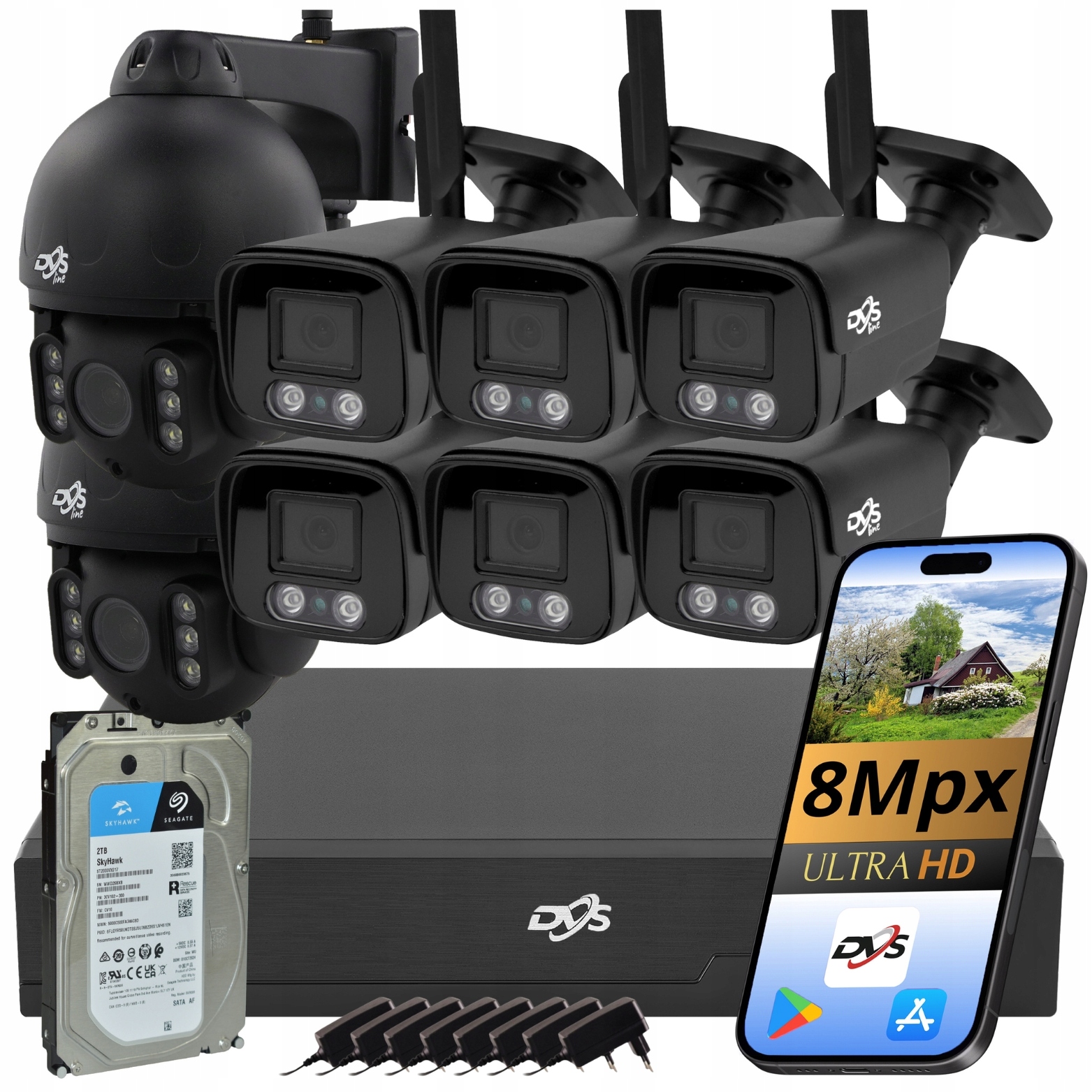 Wifi Monitorování 8MPX 4K 6x Tubusová Kamera 2x Otočná Kamera Rekordér 2TB