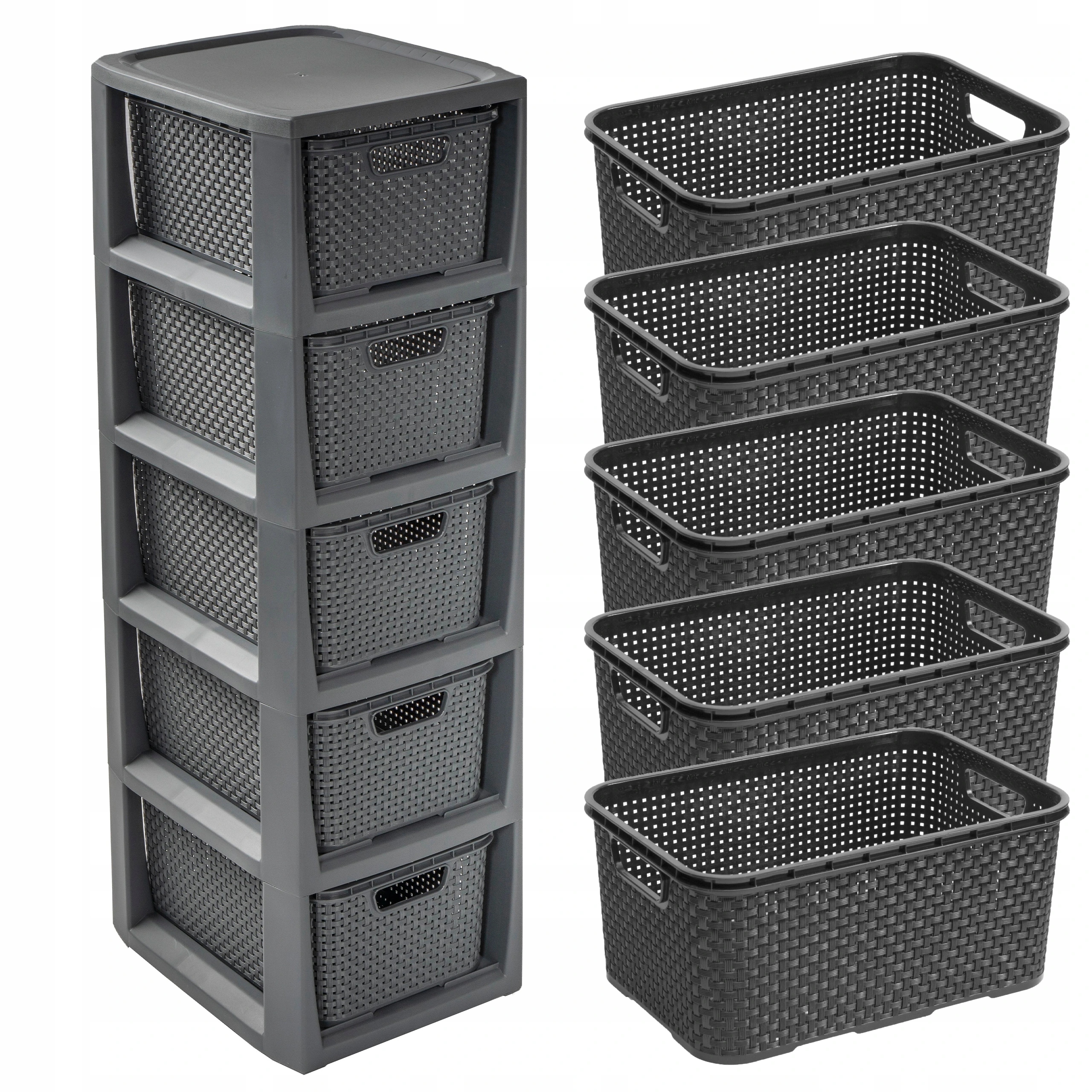 BRANQ - Regał łazienkowy - Rattan - 5x koszyki kosze - komoda słupek szafka Marka BranQ