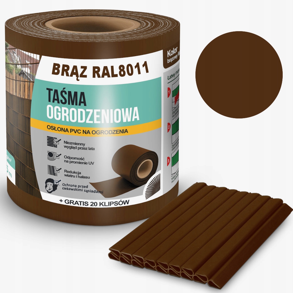 

Taśma Ogrodzeniowa Brązowa 35m 20 Klipsów