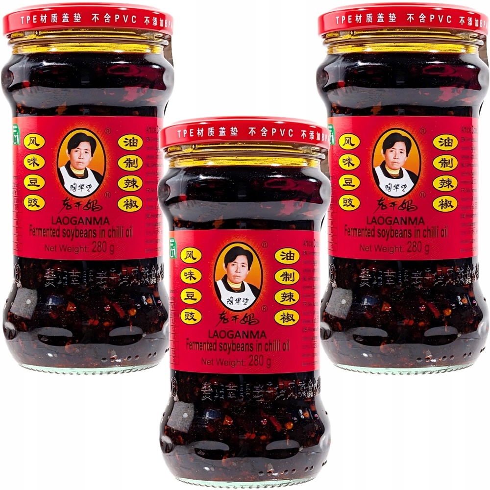 3x Čínská pasta Omáčka z fermentované sóji s chilli na smažení 280 g Laoganma