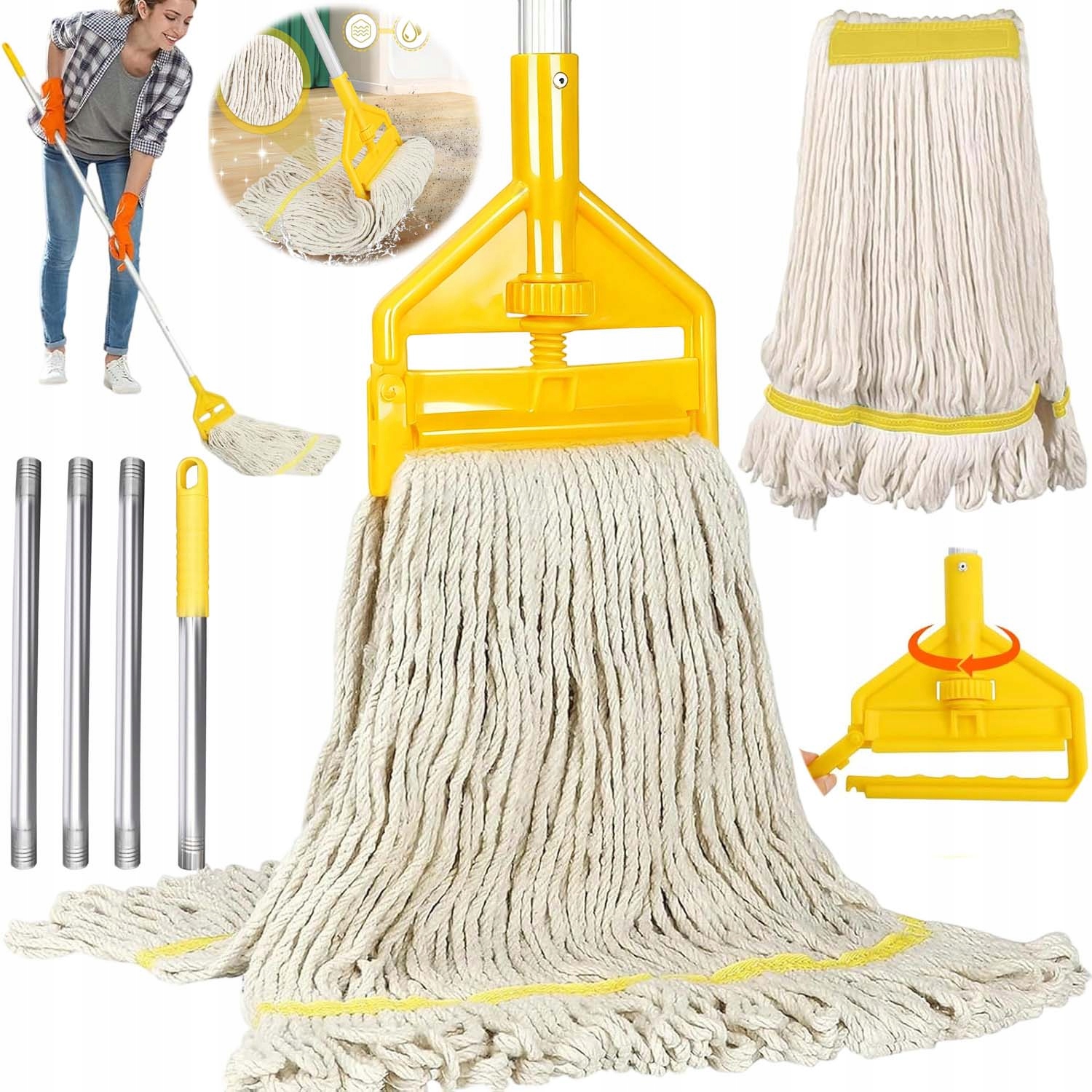 Levně Podlahový Provázkový Mop Pro Mokré I Suché Použití, 147 CM, Vícenásobný