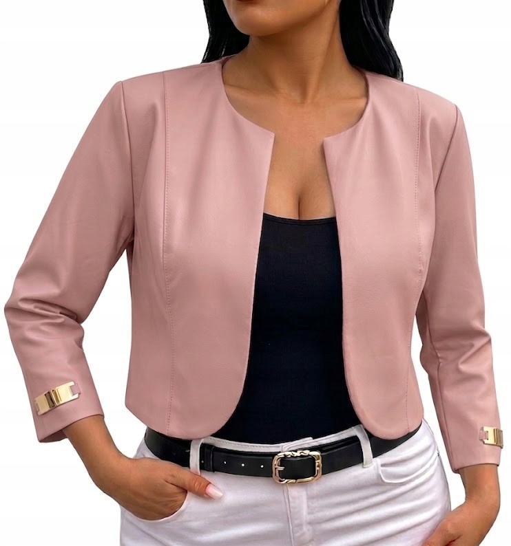 Bolerko różowe eko skóra marynarka żakiet narzutka plus size wesele 36-S