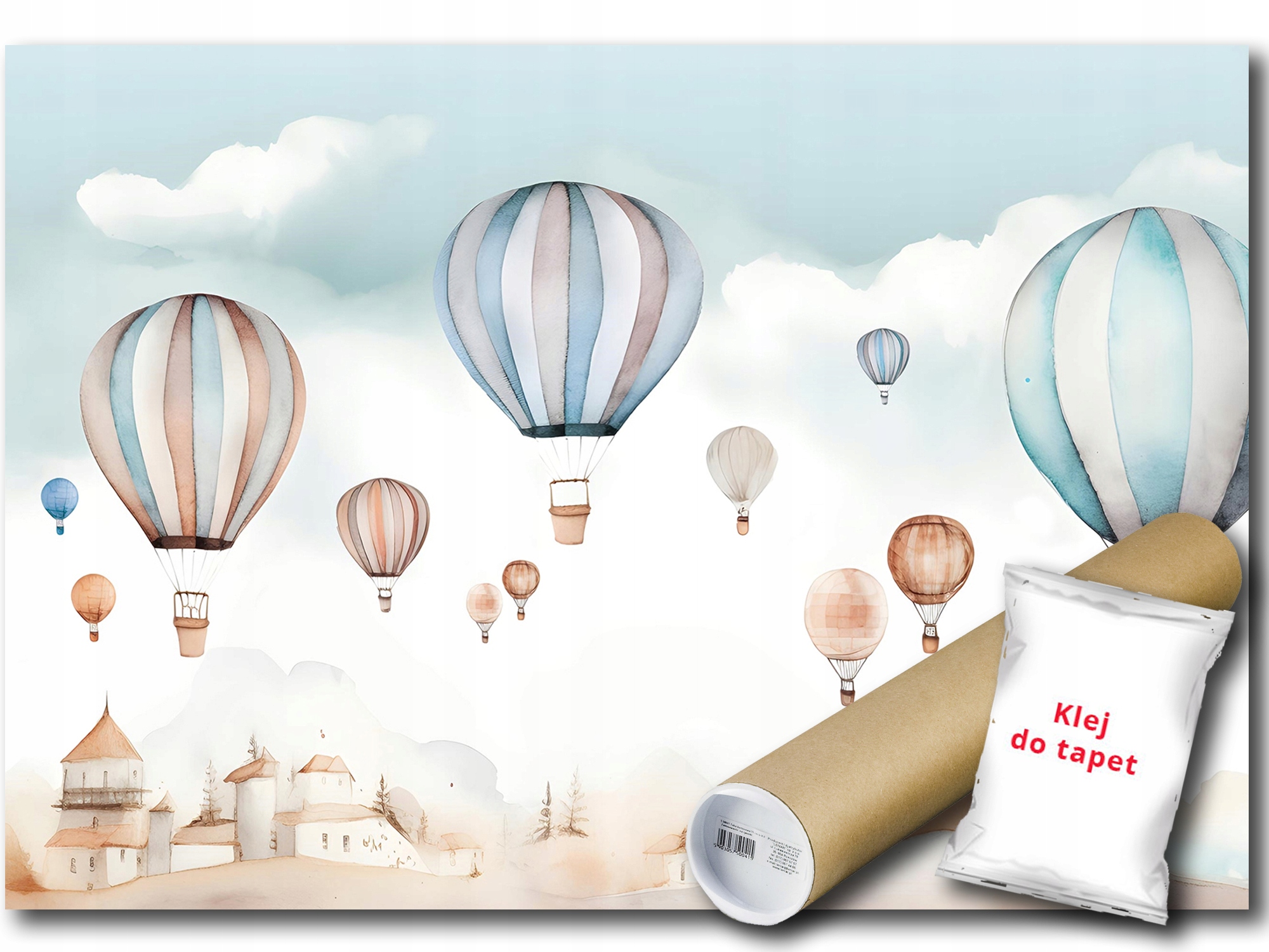 Fototapeta Flizelina Balóny Nebe Mraky Městečko 150x105 lepidlo bonus