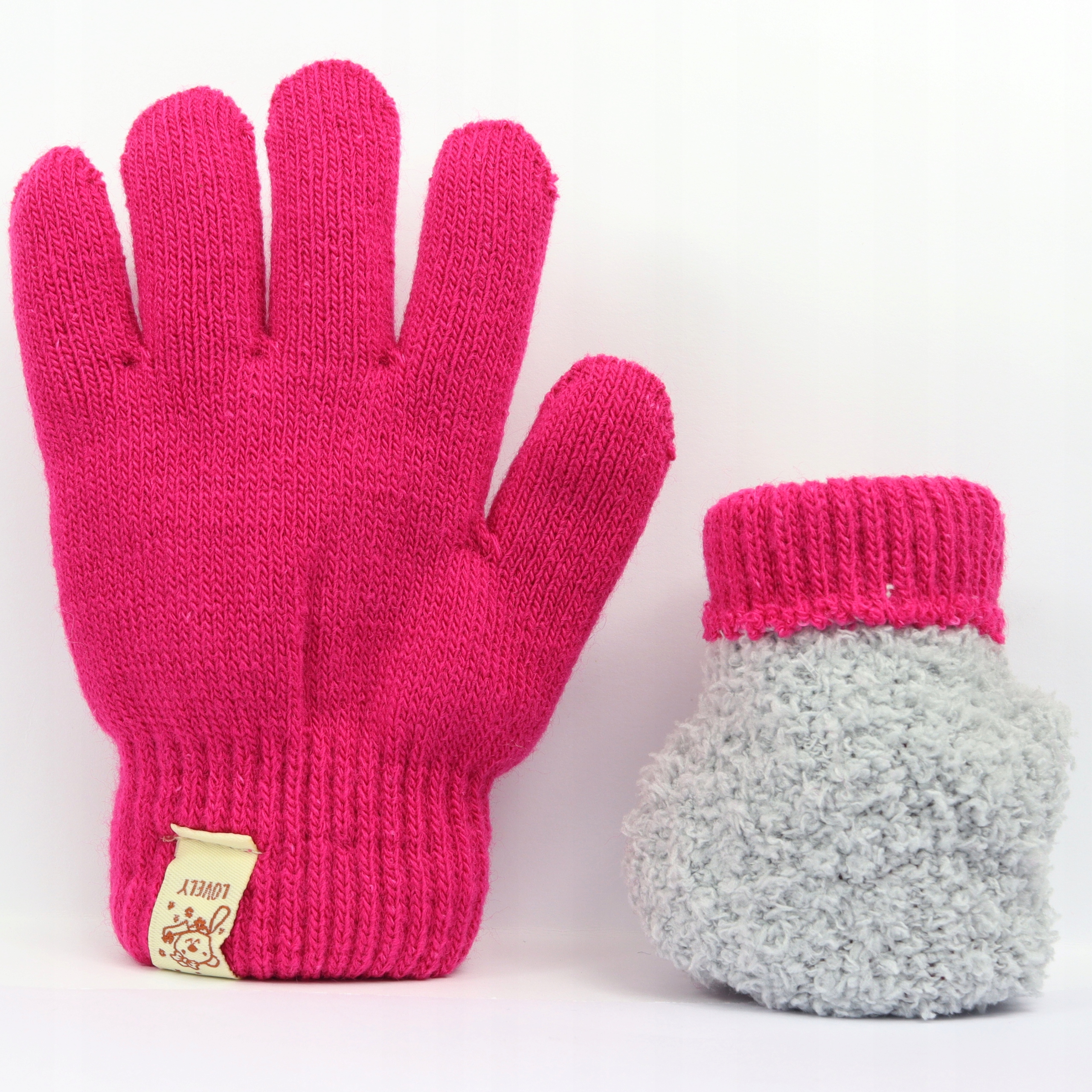 5-6 lat OCIEPLONE Rękawiczki Akrylowe Zimowe Dziewczęce AMARANT 107 LOVELY