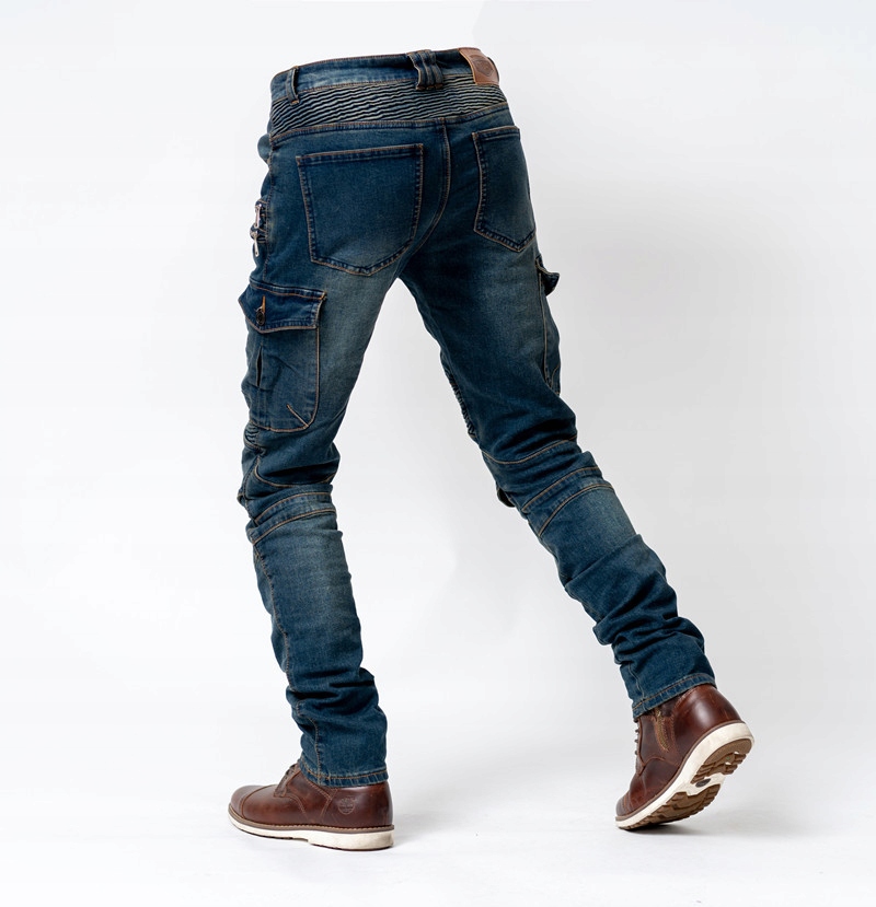 SPODNIE MOTOCYKLOWE BOJÓWKI MĘSKIE JEANSY KEVLAR Materiał jeans