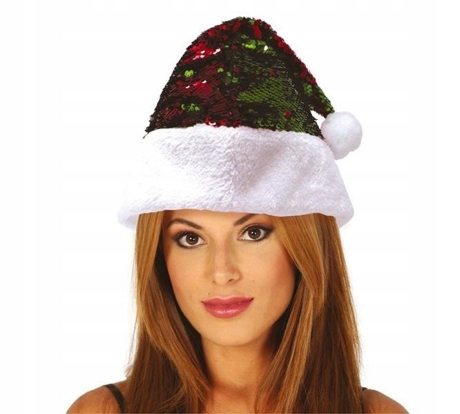 CZAPKA ŚWIĘTEGO MIKOŁAJA Z CEKINAMI CEKINOWA