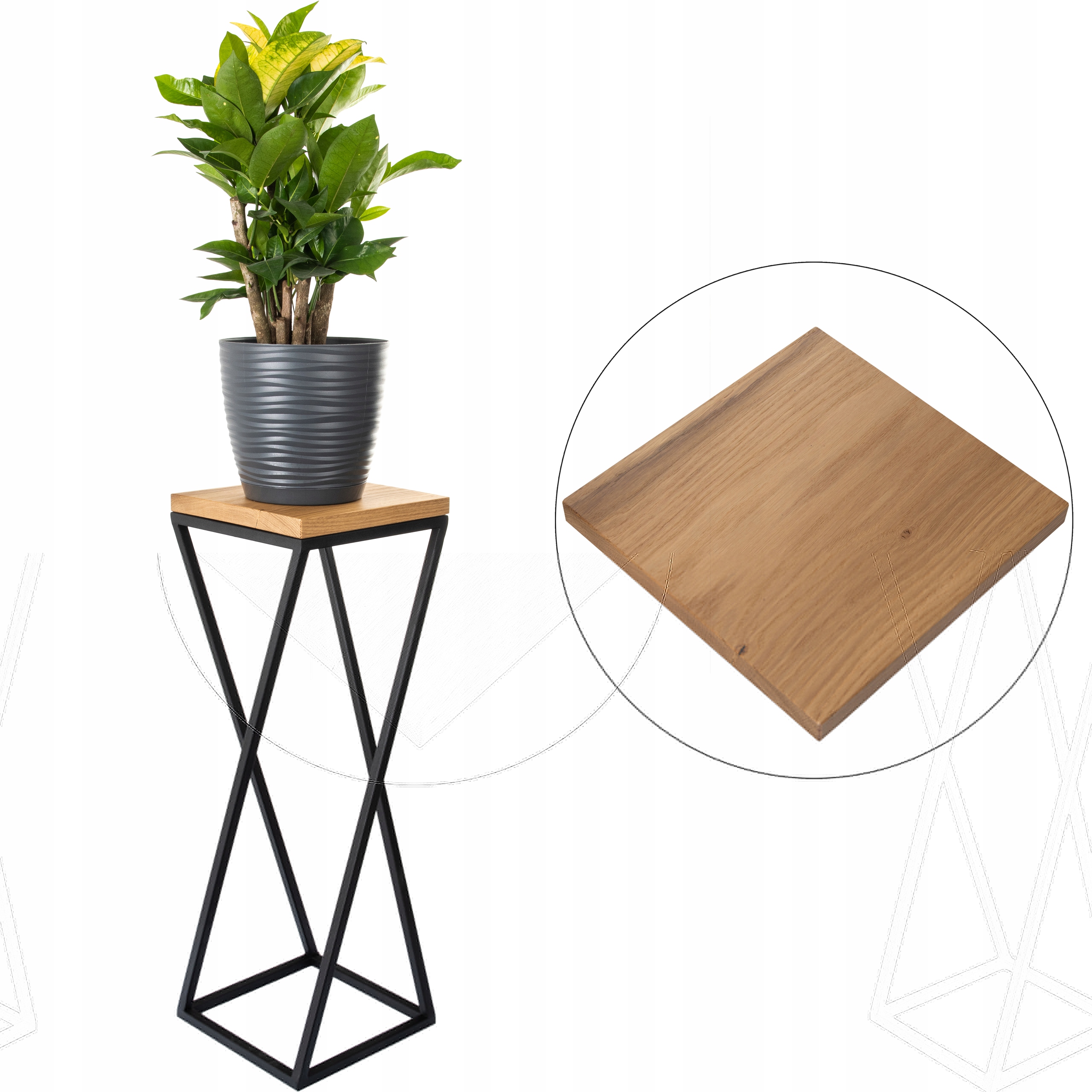

+Gratis. Kwietnik Loft stojak 50cm metal deska dąb