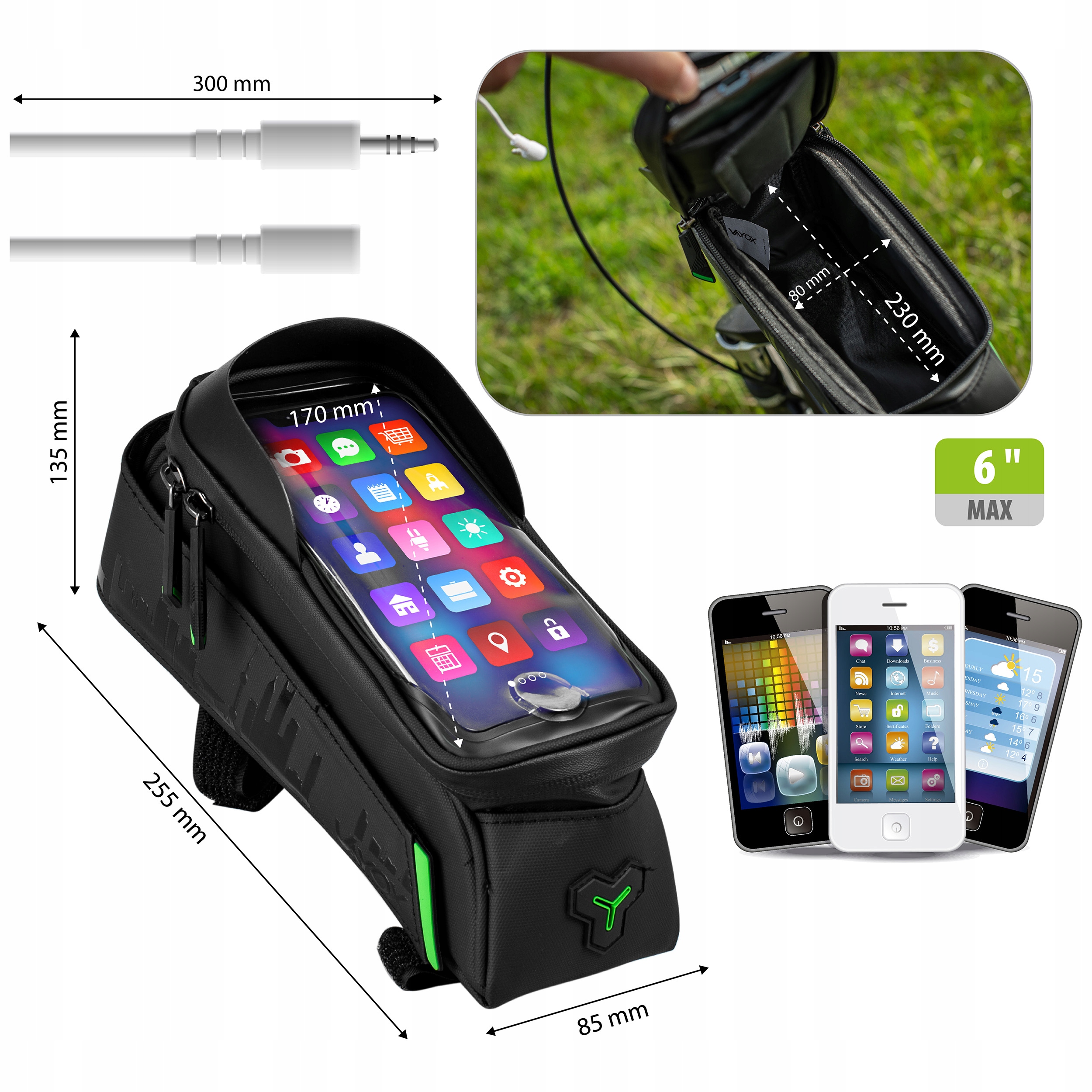 TORBA ROWEROWA SAKWA NA RAMĘ ETUI NA TELEFON SASZETKA WODOODPORNA VAYOX Pojemność 1.5 l