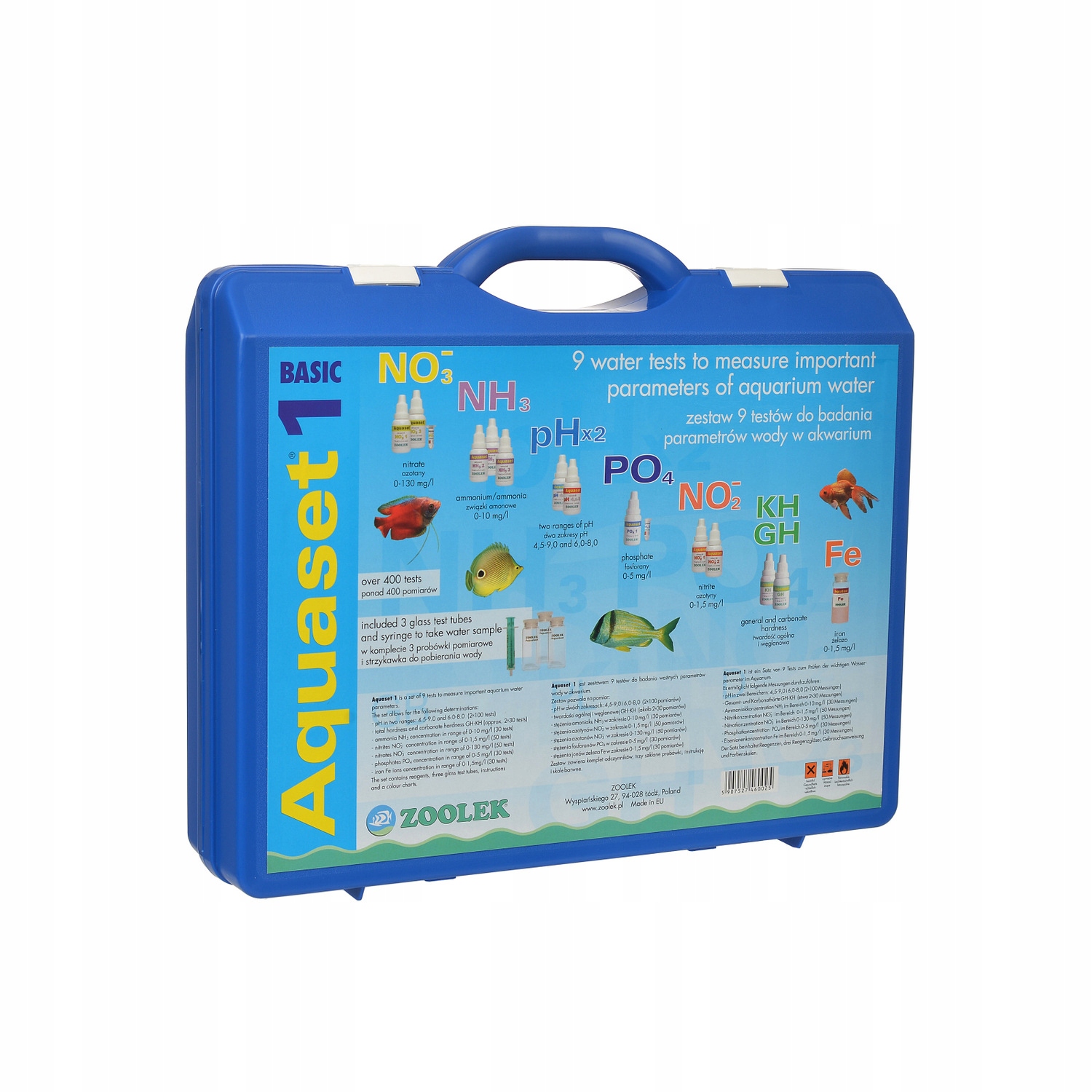 Aquaset 1 Basic 9 Testů Kufr na měření Fe Po4 No3 Gh Kh pH NO2
