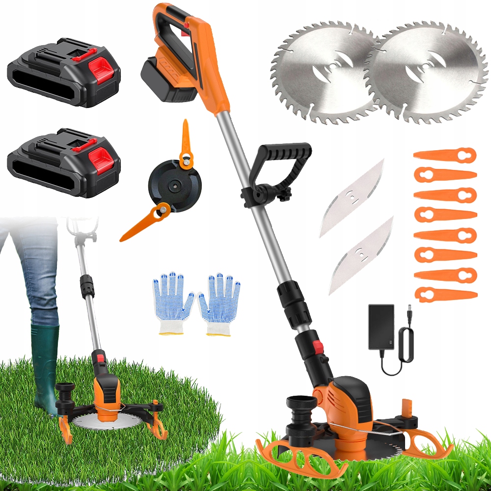 Výkonná Aku Strunová Sekačka, Vyžínač 100 W 2 Baterie 3000 Mah Se 3 Čepelemi