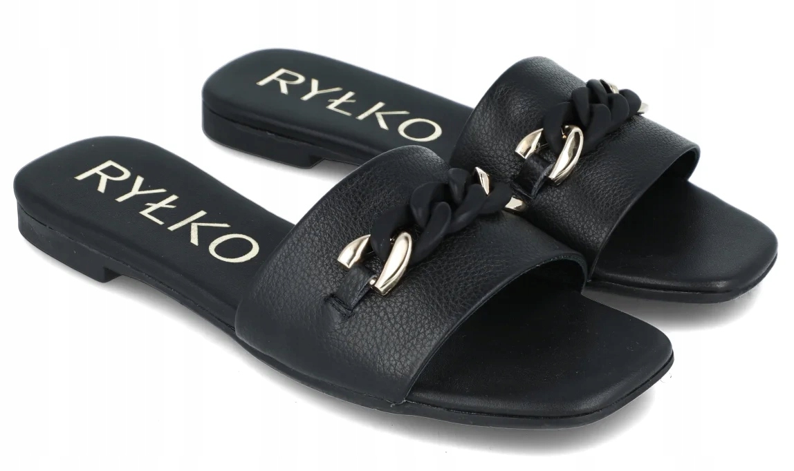 Ryłko černé nazouváky 0AGH1 plochá podrážka kožené letní nazouváky vel. 38