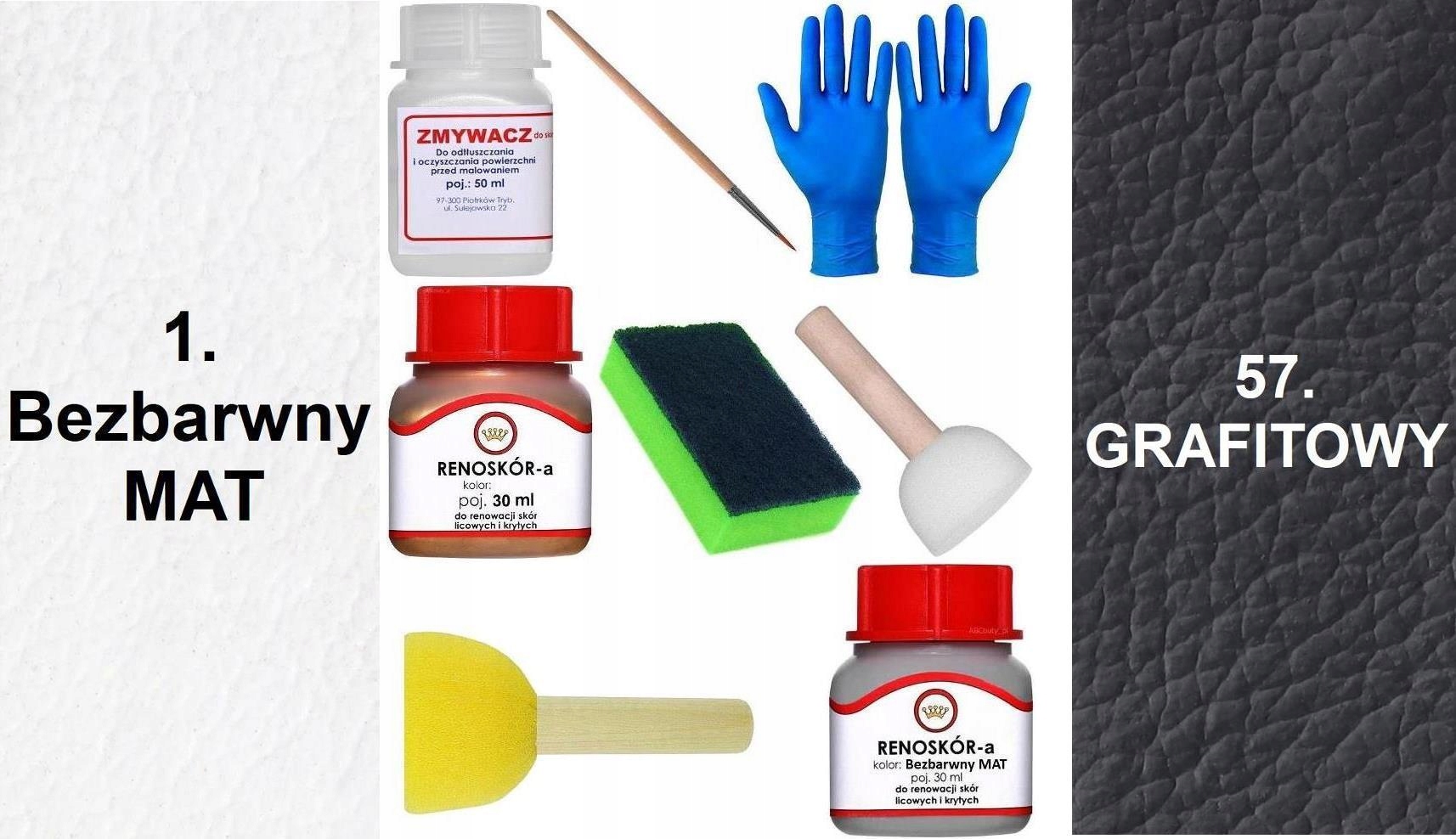Zestaw Do Renowacji Skóry Kierownicy Lakier Bezbarwny Mat Farba Grafit 57
