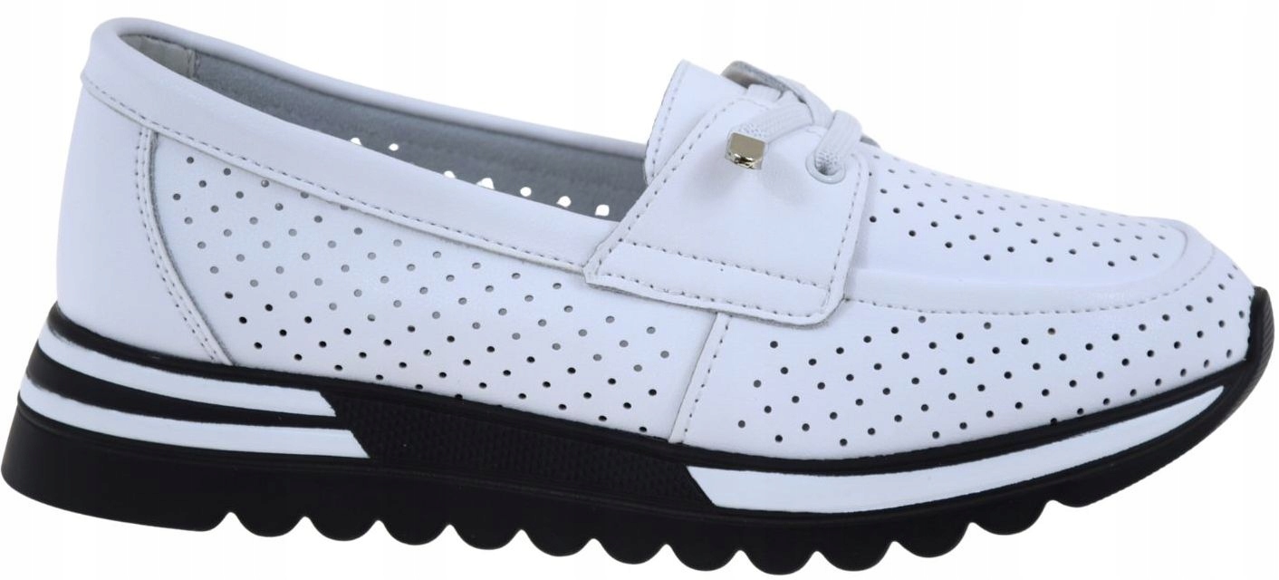 Bílé dámské kožené mokasíny s perforovanou platformou S.barski LR61-7066 VEL.40