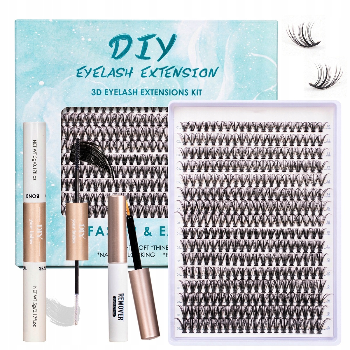 Bondingové řasy Sada umělých řas 320 Ks 10-16 mm Lepidlo Bond Lash 30D 40D