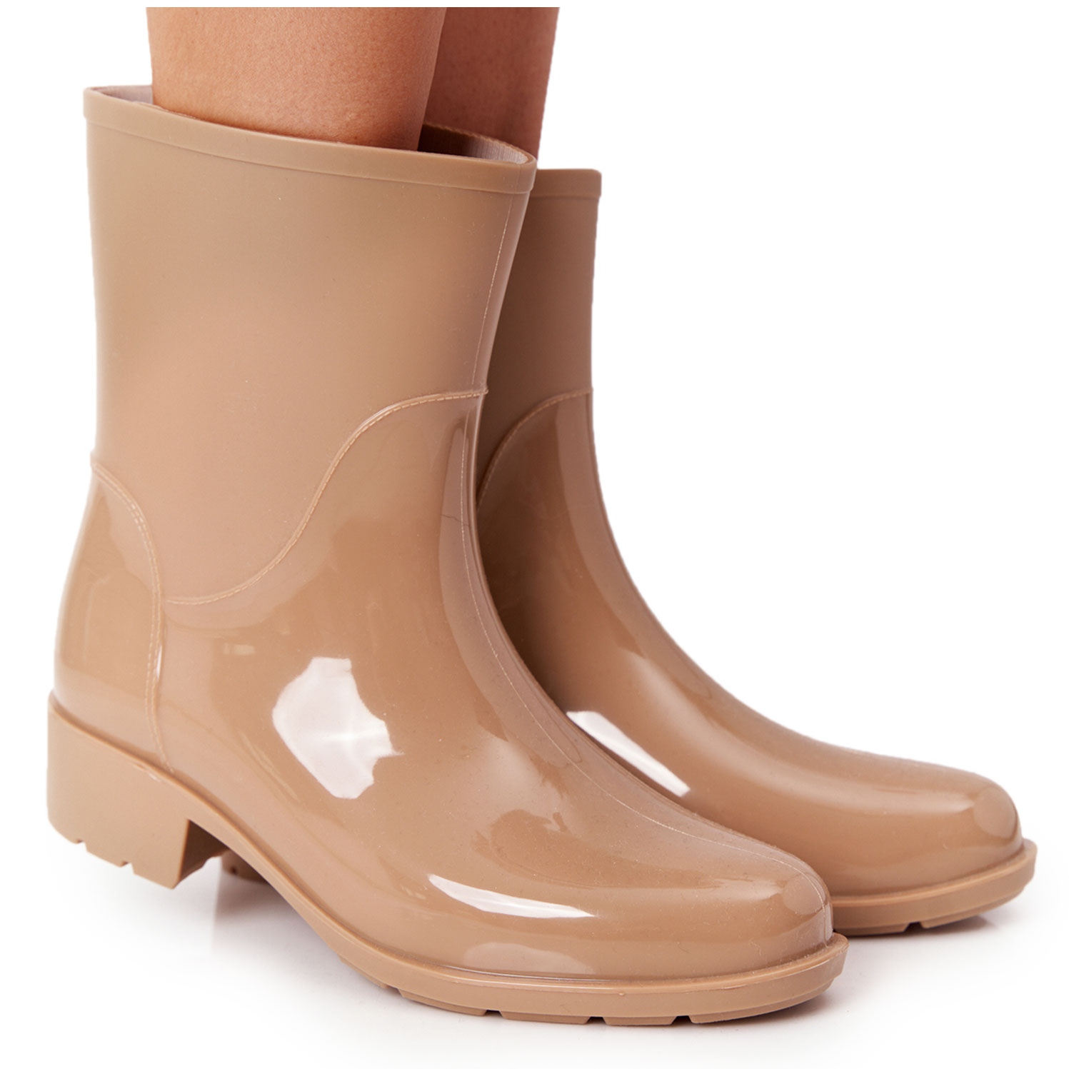 

Błyszczące Kalosze Sztyblety Beż Rainy Day r.38