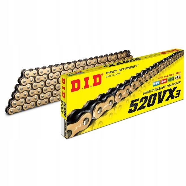 DID 520VX3G&B 118 Łańcuch Złoty 118 Ogniw X-ring