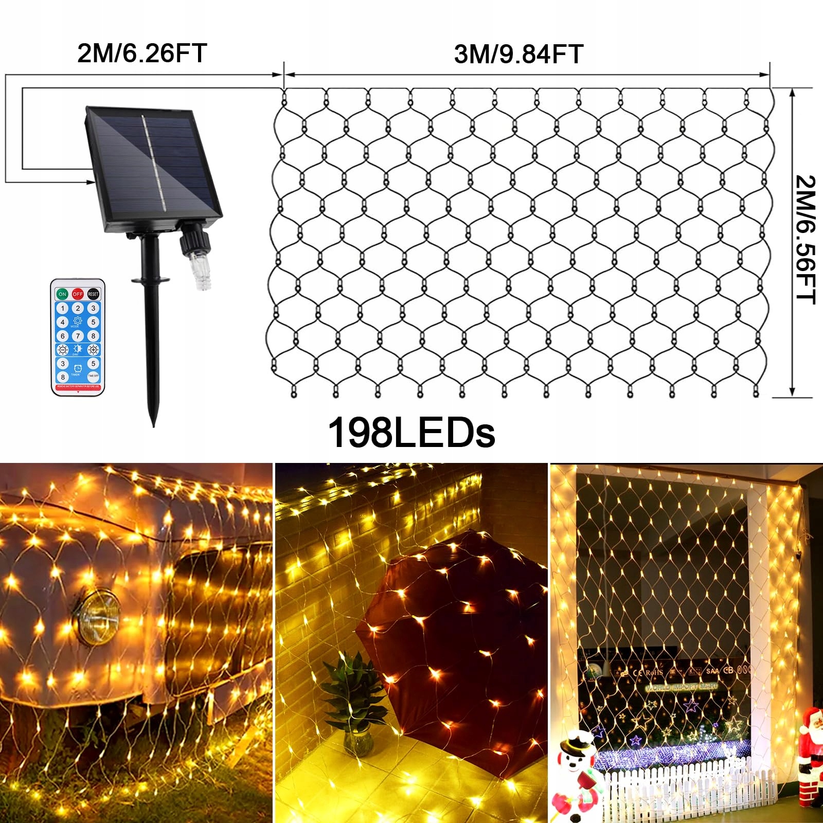 WOSKJXAS SIATKA ŚWIETLNA GIRLANDA WODOODPORNA LAMPKI OZDOBNE 192 LED 2x3M — miniatura 6