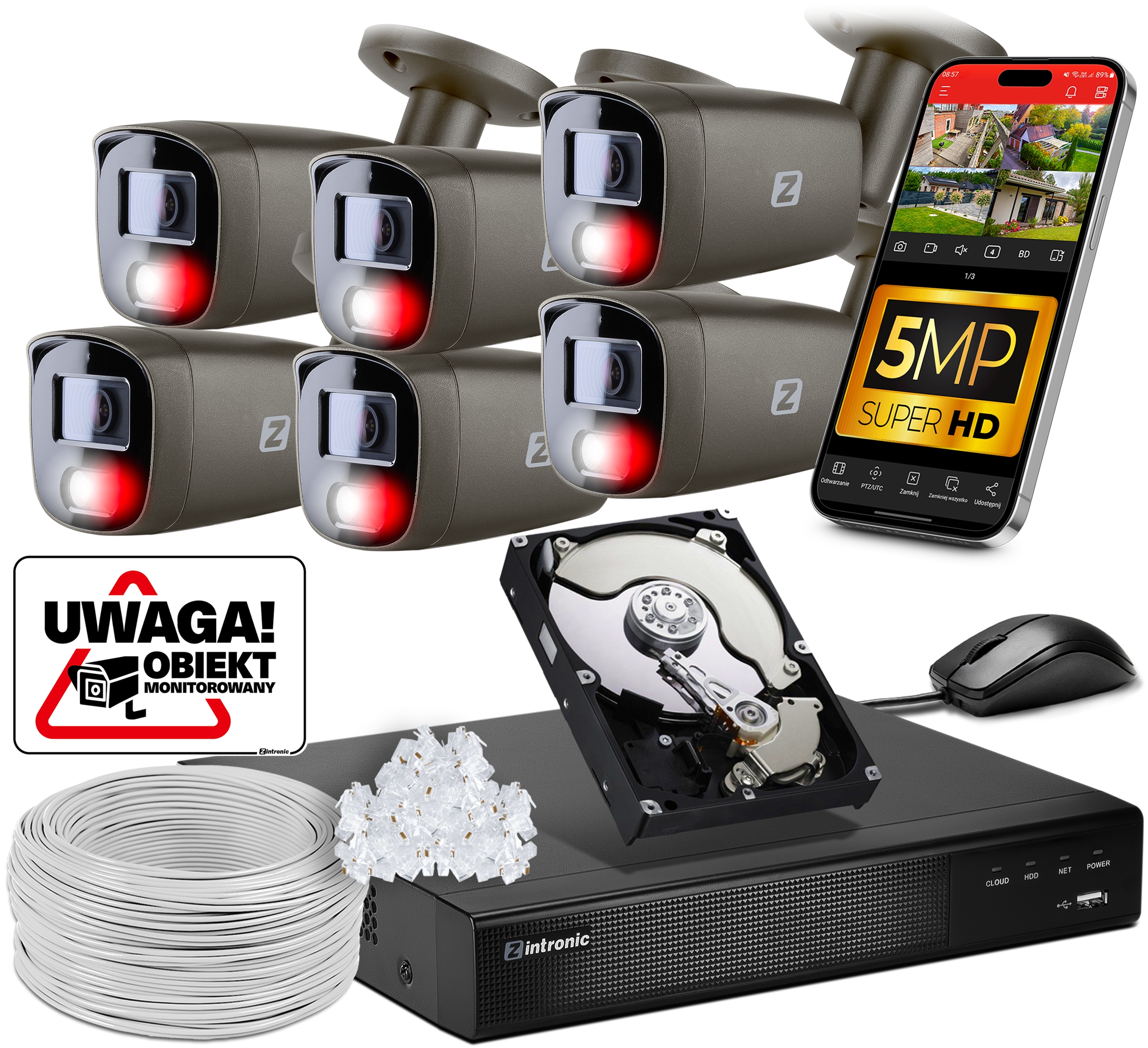 Sada 6 kamer Pro Monitorování pozemku 5 MPx Ip Poe 1TB Audio Detekce Lidí
