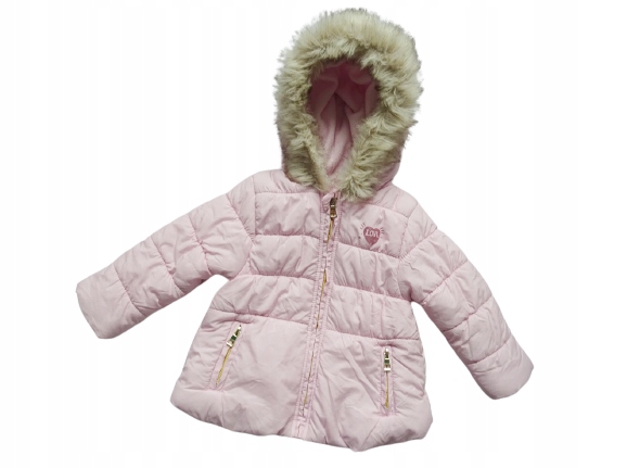 C&A KURTKA KAPTUR FUTERKO OCIEPLANA RÓŻ 86 cm
