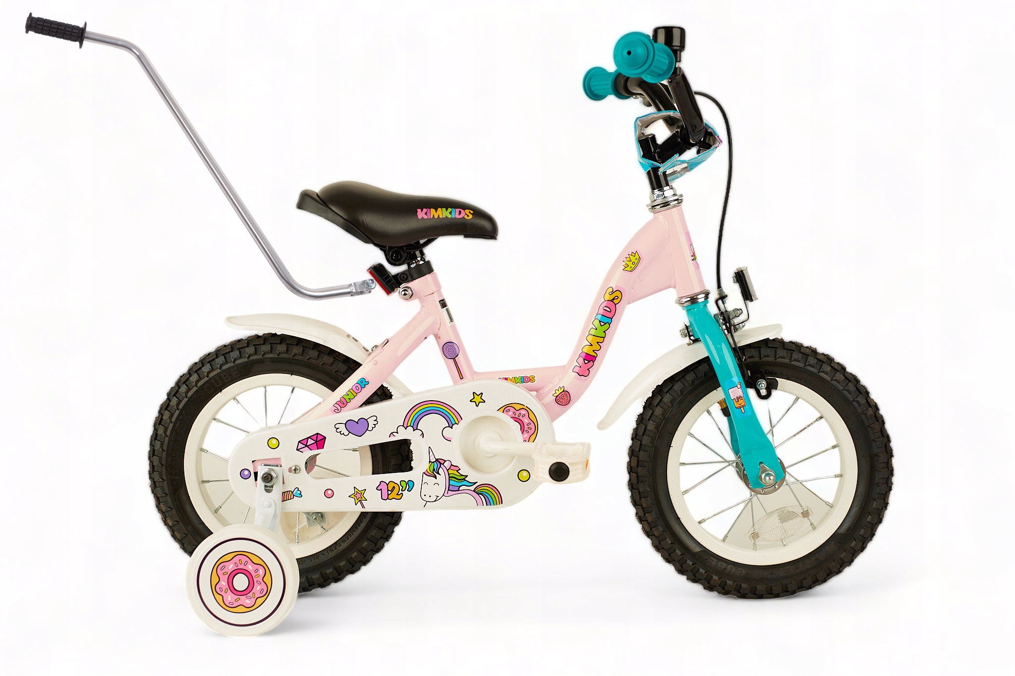 Rower dziecięcy 12" cali dla dziewczynki kółka boczne, popychacz - GRATIS!