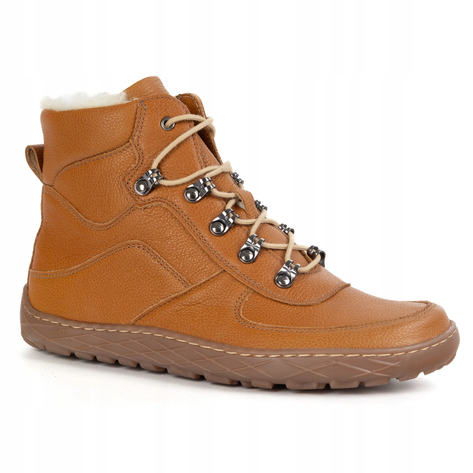 Dámské zimní kožené barefootové boty zateplené vlnou na zip, červené, velikost 1292 42