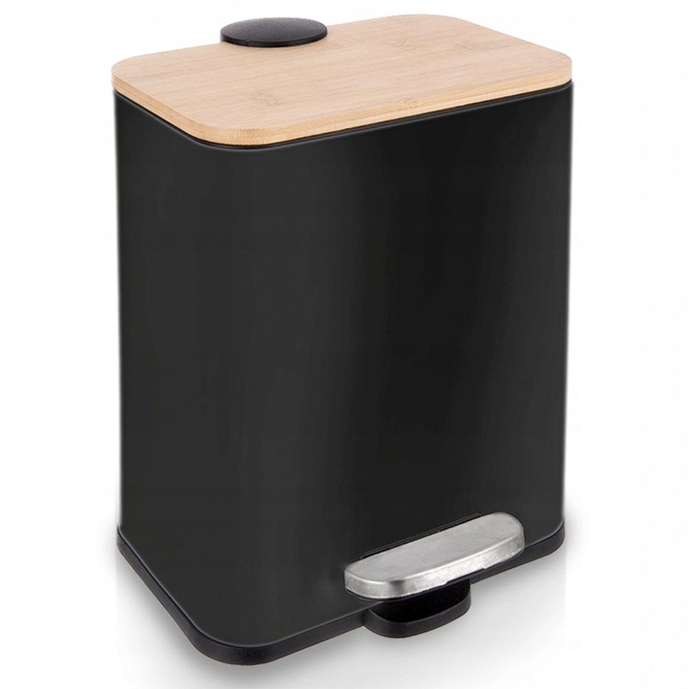Levně odpadkový koš 5 L Černý Bambusové víko Čtvercový Orion Pedál