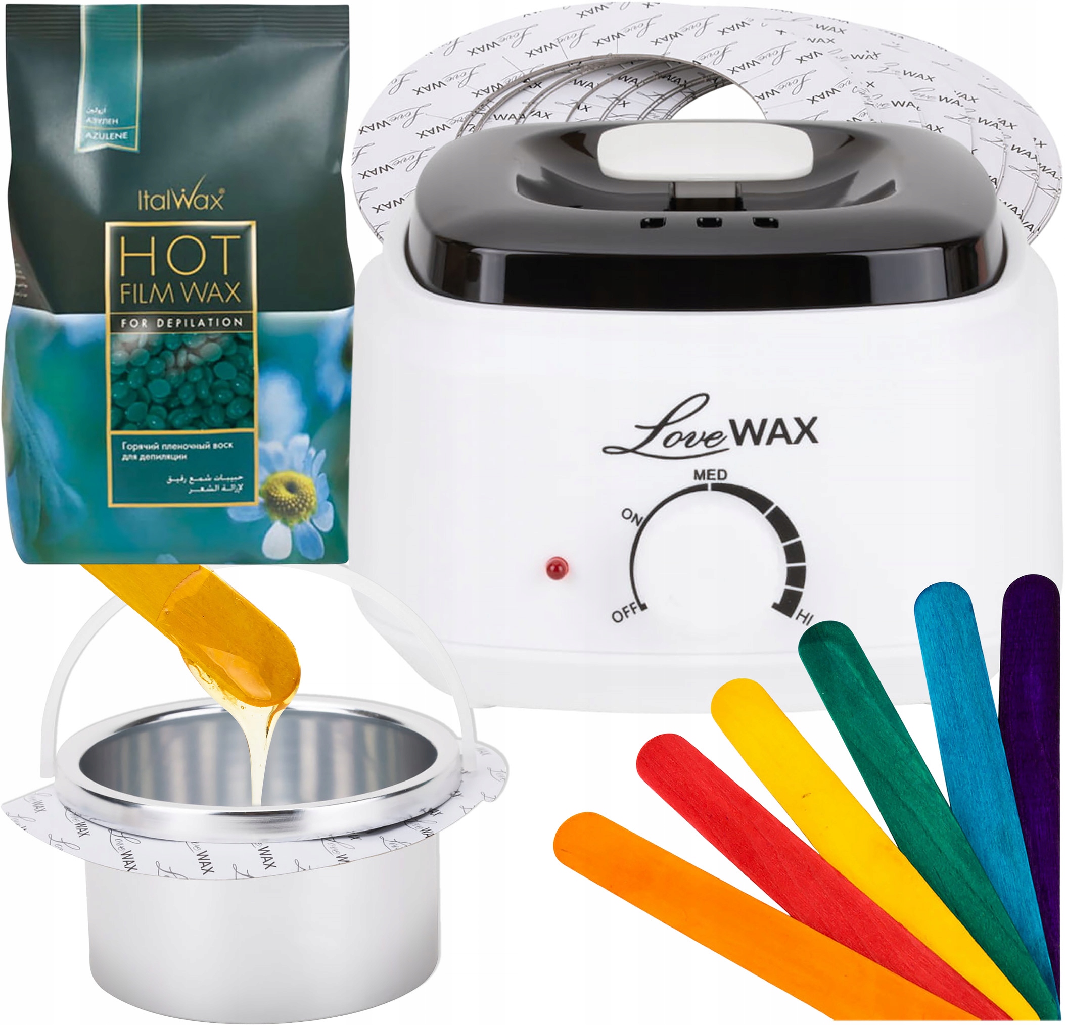 Ohřívač vosku LoveWax 500 ml 50 kroužků 100 špachtlí Vosk