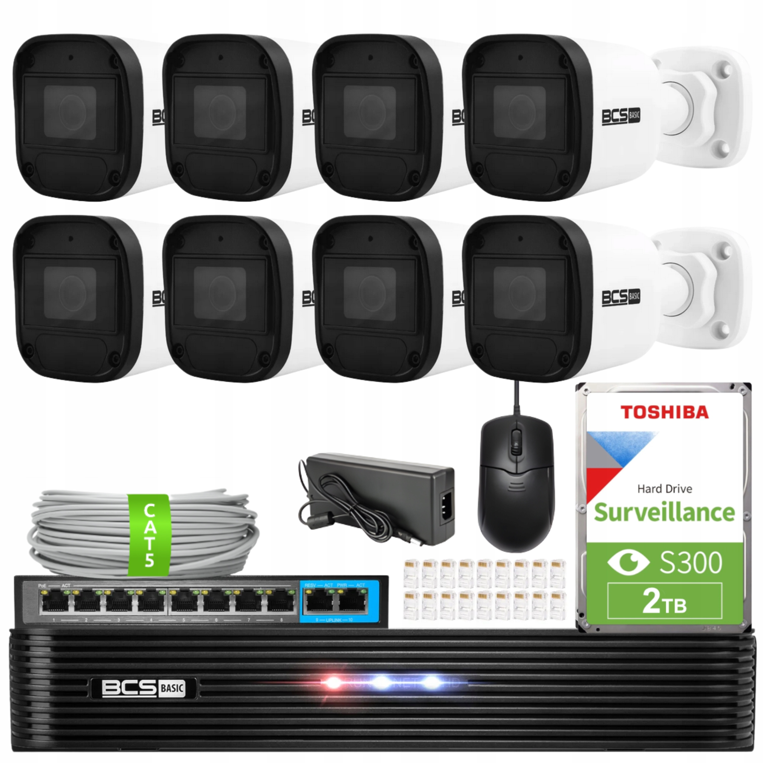 Zestaw Monitoringu 8X BCS-B-TIP15FR3(2.0) 5MPX IR30M IP67 Akcesoria Bcs
