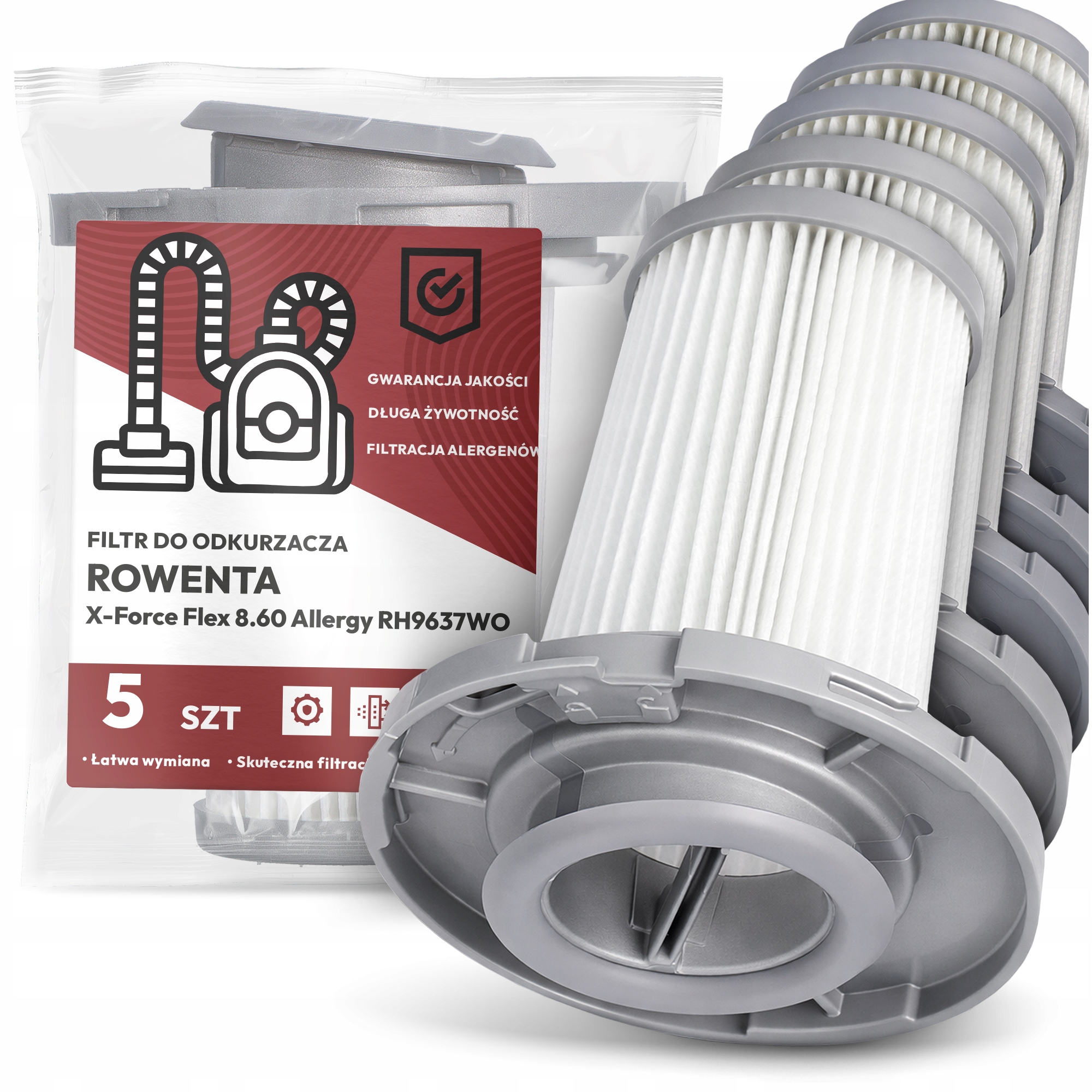 5 x Filtr Pro Vysavač Rowenta X-Force Flex 8.60 Allergy RH9637WO Em-w