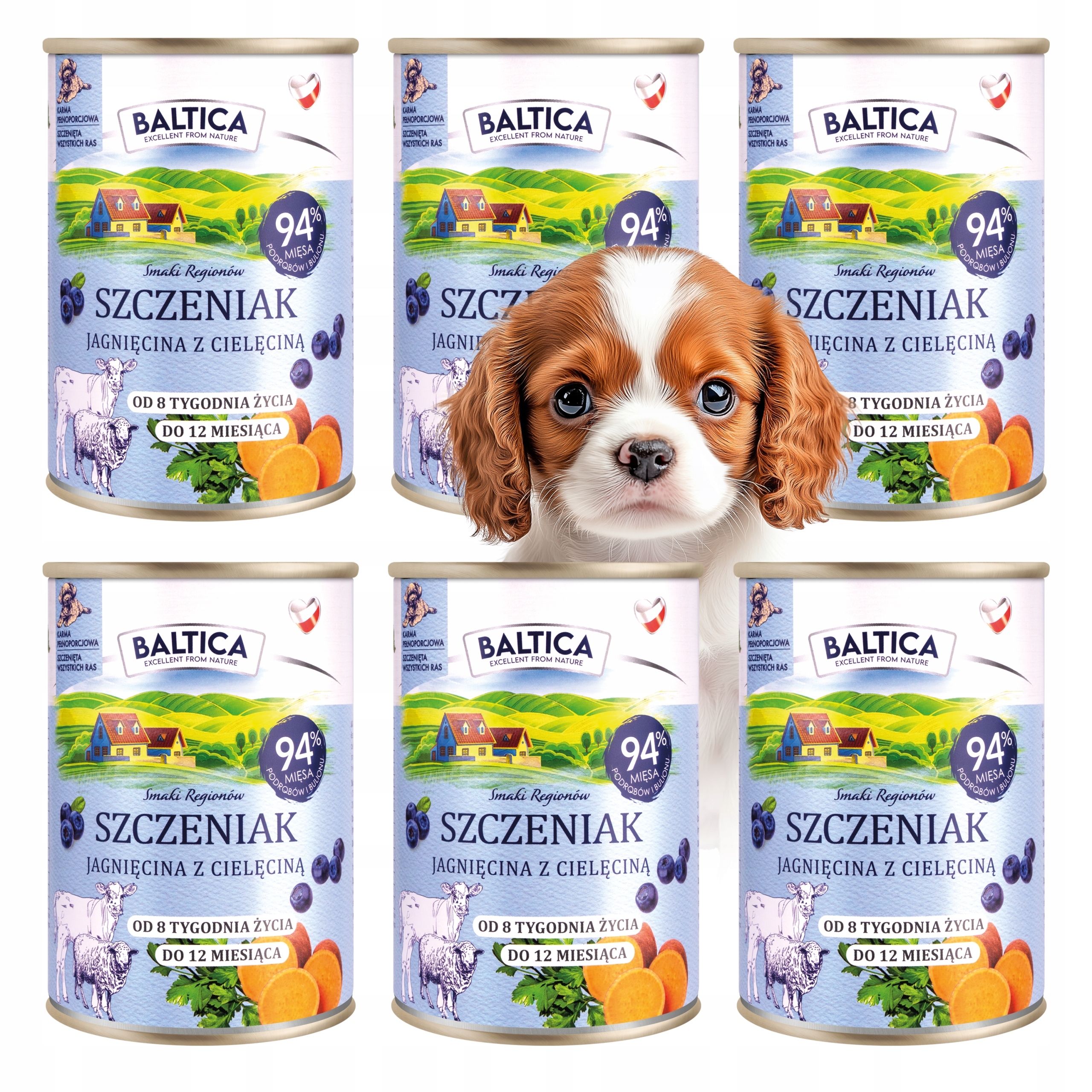 Baltica Mokra Karma Psa Szczeniąt Puszka Jagnięcina z Cielęciną 6 x 400g