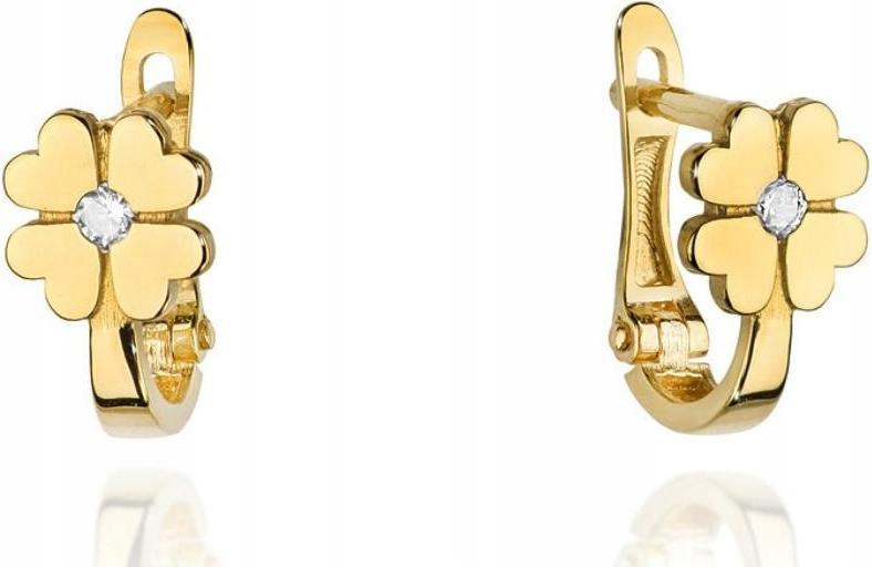 Zlaté náušnice 585 jetelky diamanty 0,95 g módní vzor dárek 14k