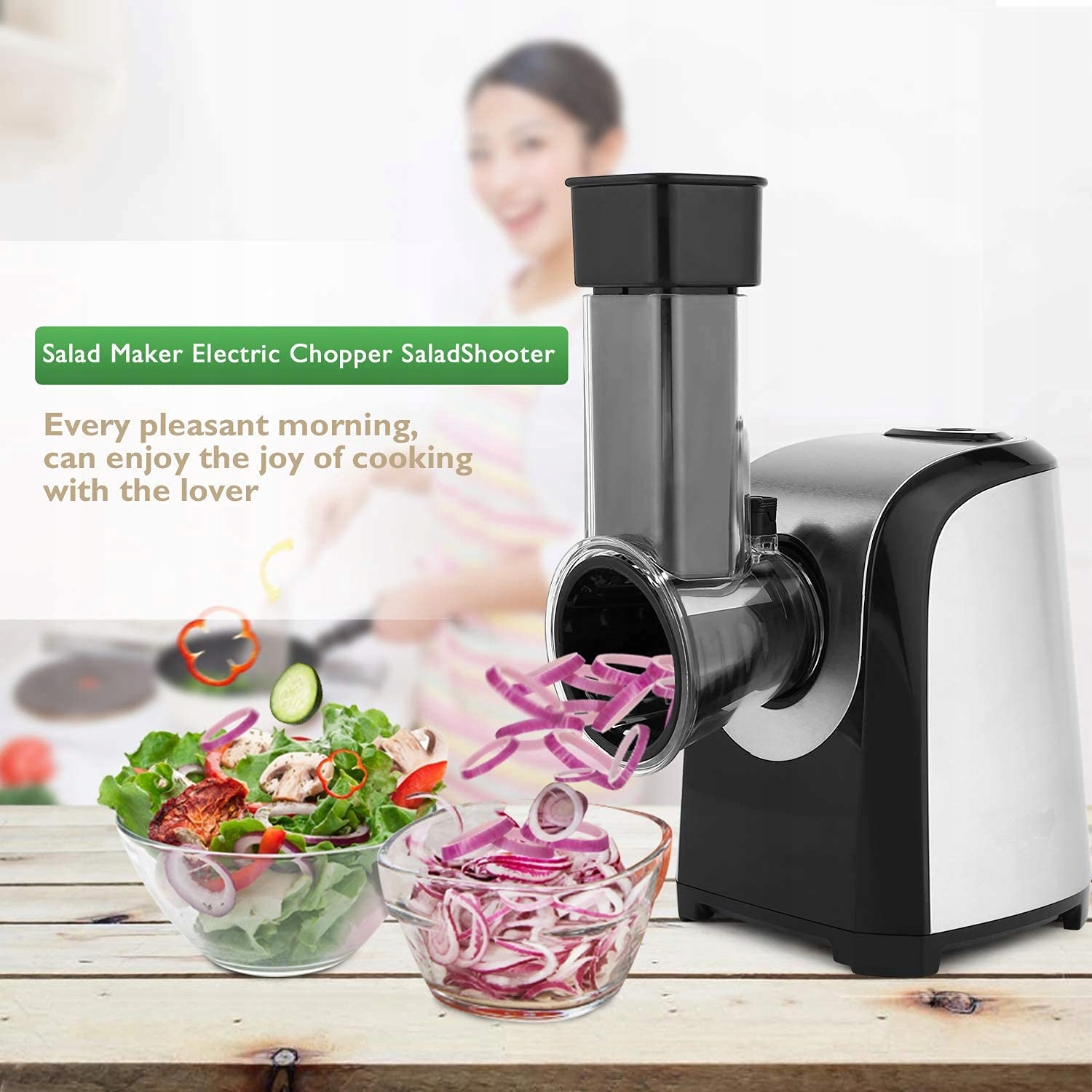 MEYKEY Elektryczna Krajalnica Do Warzyw I Owoców 150W 5 Akcesoriów BPA Free — miniatura 3