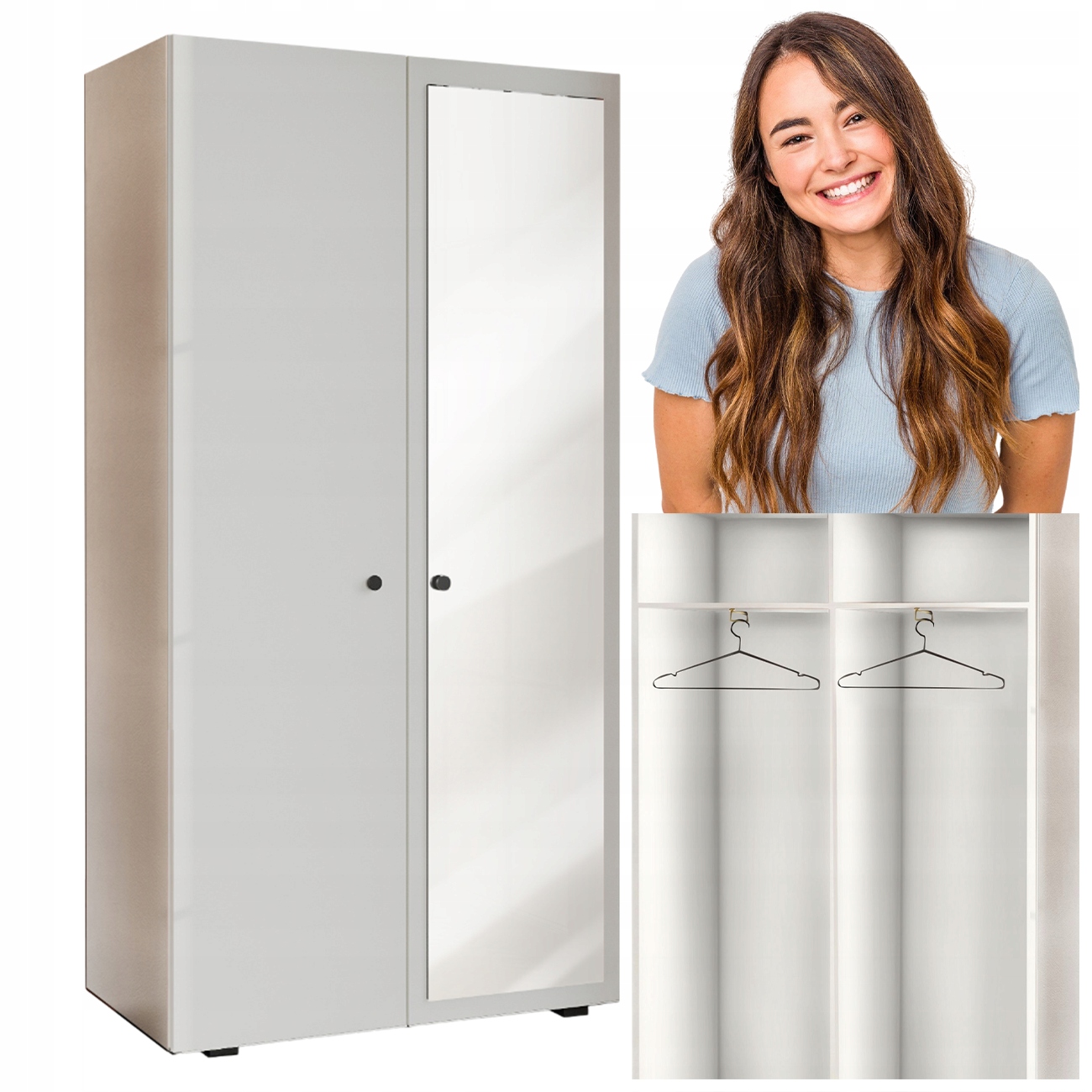 Skříň Dvoudveřová Skříň 90 CM Se Zrcadlem Moderní Chodba, Obsluha