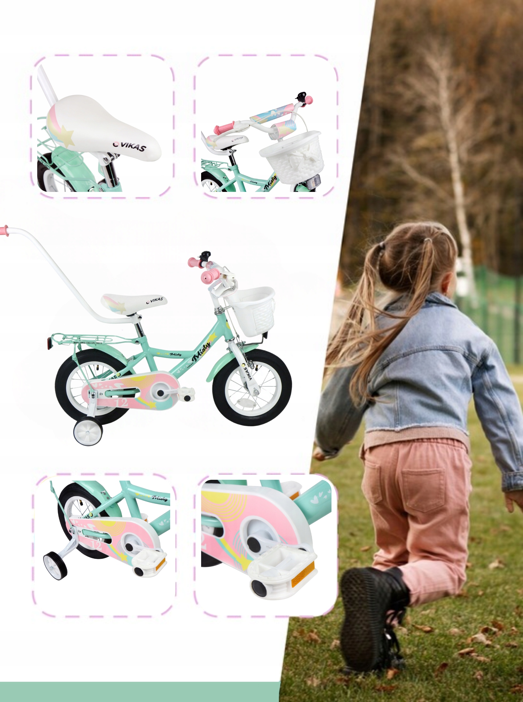 ROWEREK DZIECIĘCY 12 CALI ROWER DLA DZIEWCZYNKI KOSZYK I PROWADNIK + GRATIS Model Misty 12