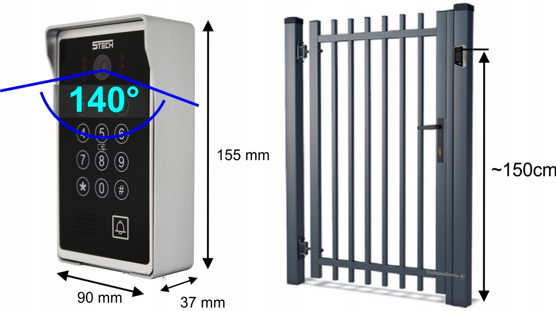 ZESTAW WIDEODOMOFON MONITOR 8" WIFI 5TECH AHD APLIKACJA NAJNOWSZA SERIA!!! Kolor czarny