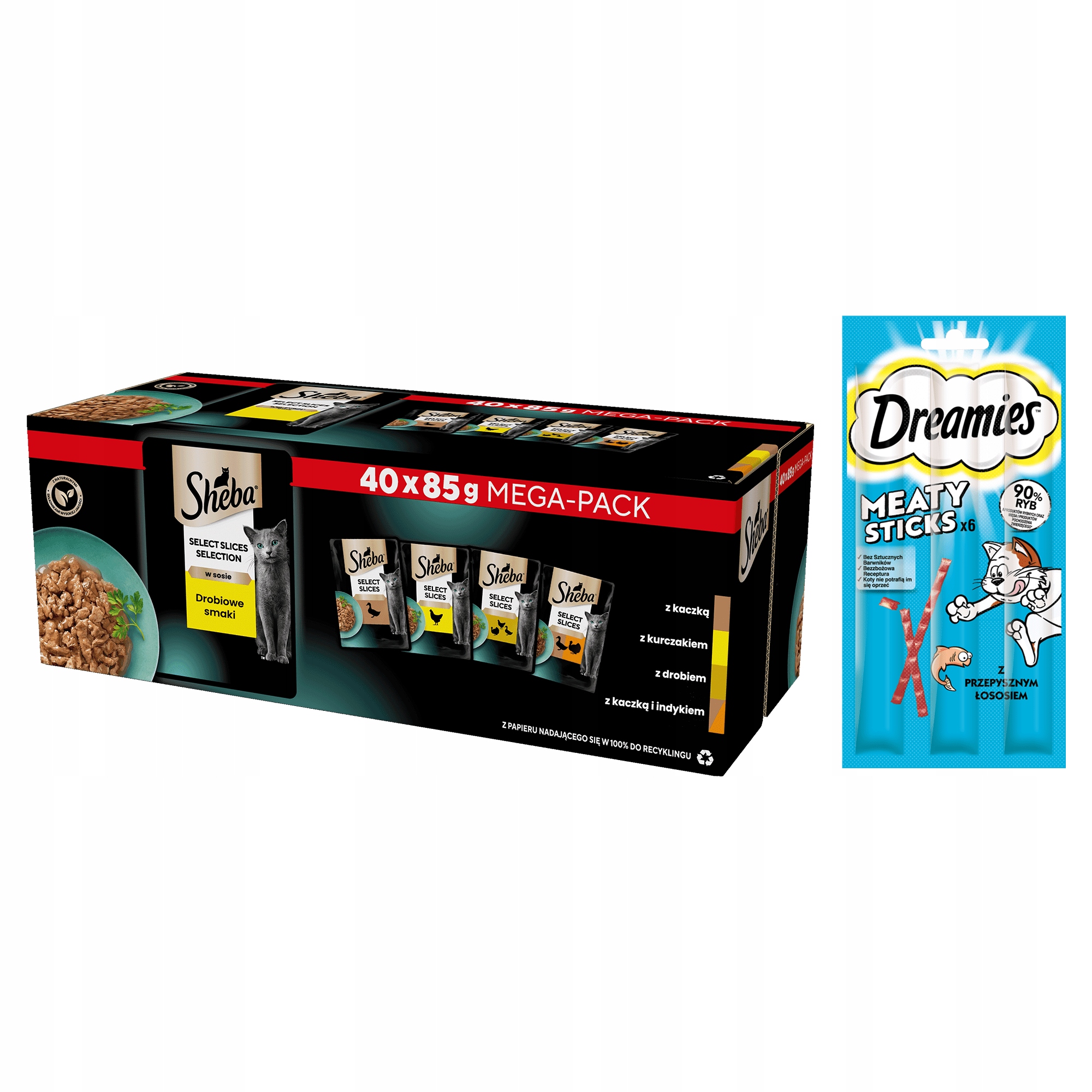 Levně Sheba Drůbeží příchutě 40x85 g Krmivo Pro Kočky V omáčce Dreamies s lososem 30 g