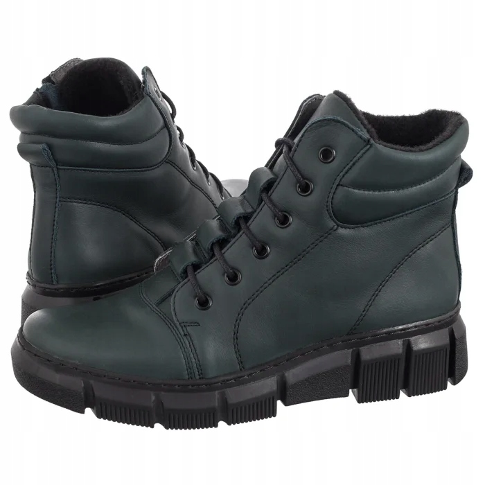 Boty Kotníkové Boty Zateplené Kožené Dámské Helios Zelené 562S 56