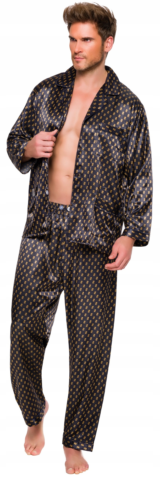 SATYNOWA PIŻAMA MĘSKA ROZPINANA - SUPER JAKOŚĆ L Marka inna