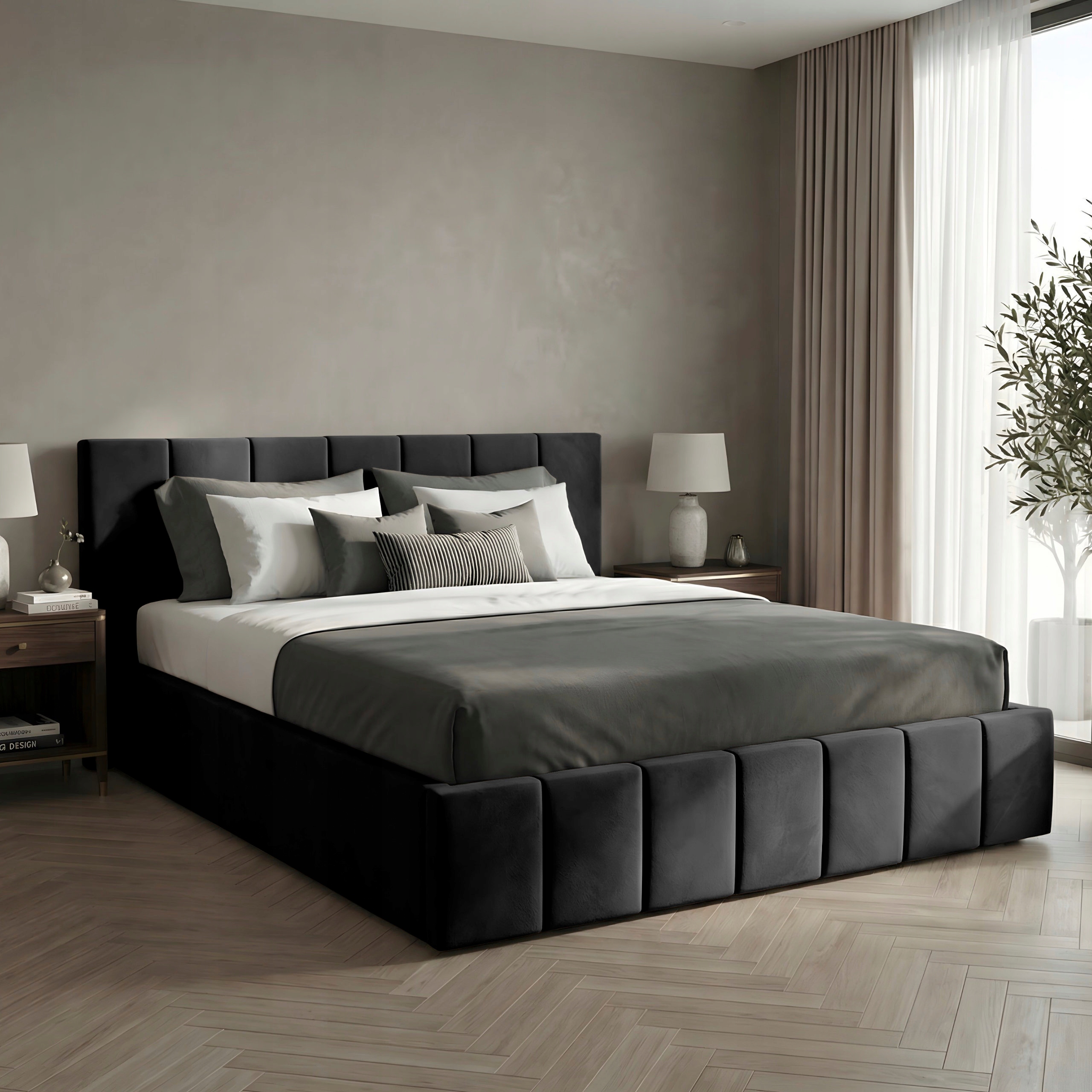 Čalouněná Postel Do Ložnice 160x200 Lůžko Premium S Úložným Prostorem Černá