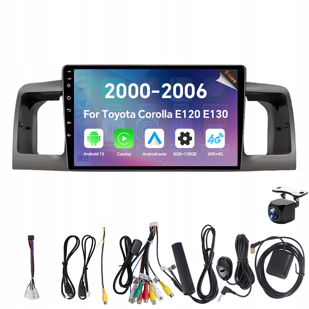 Autorádio Eunavi 2Din s Androidom 13 pre Toyota Corolla E120 E130 2000-2006 4G
