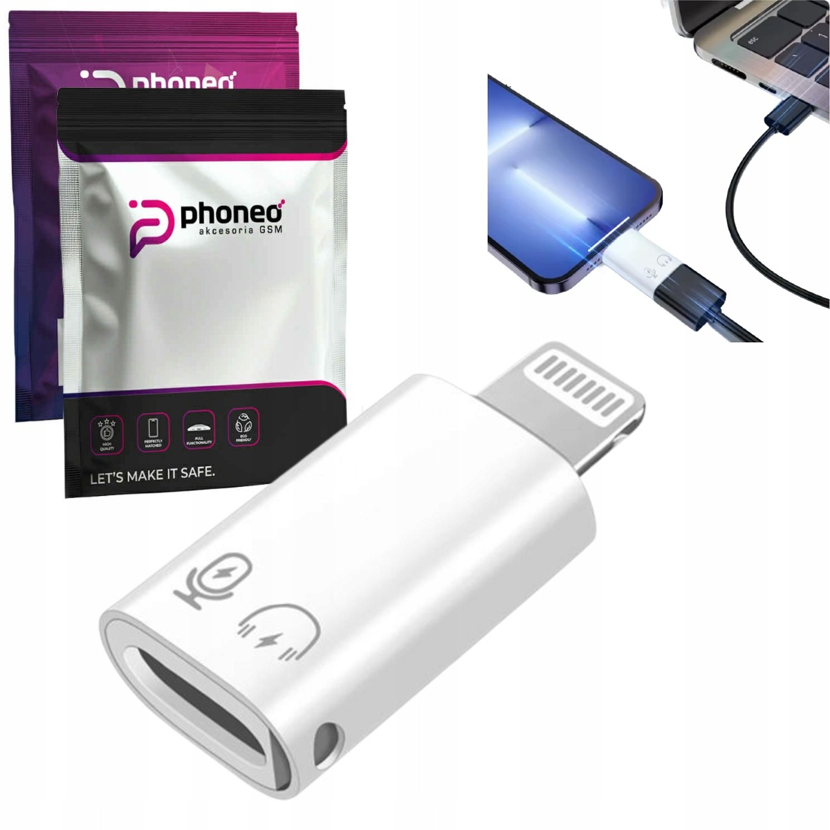 Adapter Phoneo Konwerter Przejściówka Usb-c do Lightning do Iphone Ipad