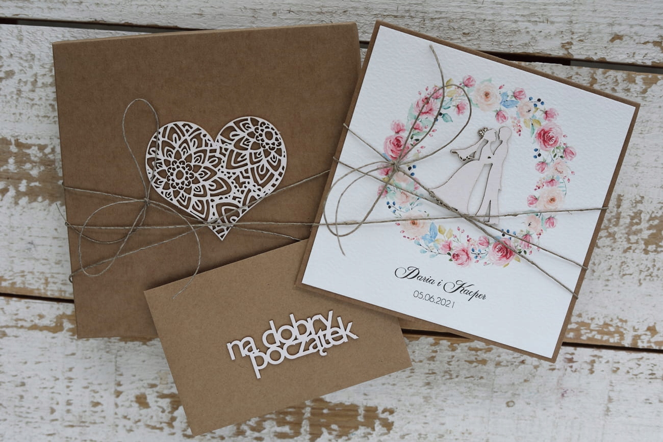 Rustikální svatební přáníčko vyrobené ručně s personalizací a přáním – wi