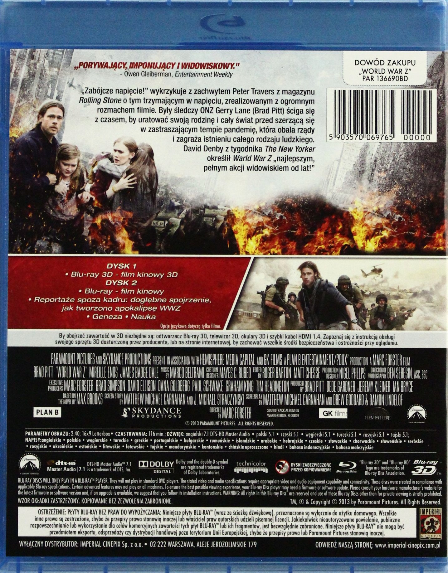 WORLD WAR Z (BLU-RAY 3D)+(BLU-RAY) Stan opakowania oryginalne