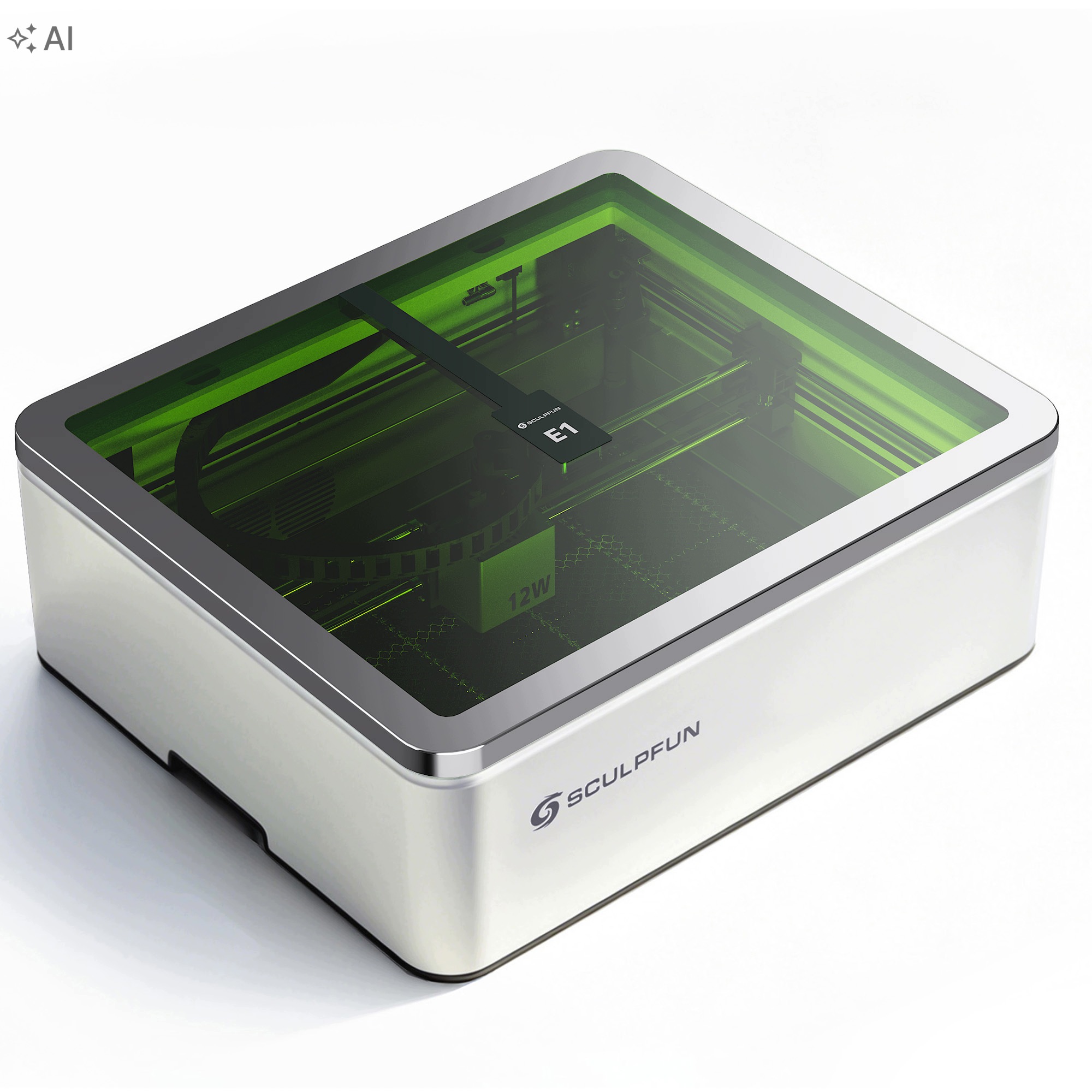 Uzavretý laserová gravírovačka Sculpfun E1 12 W s doskou, kamerou, čerpadlom