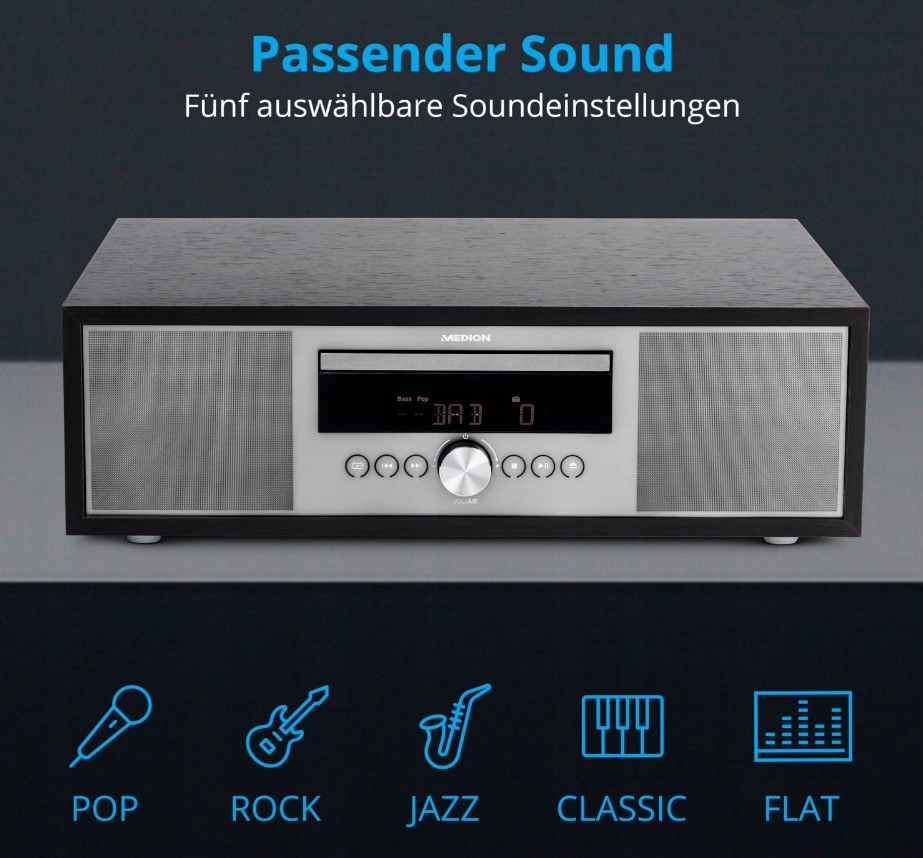 MINI WIEŻA CYFROWA MEDION MD44125 DAB+ FM CD MP3 AUX BT 2X15 Watt Marka Medion