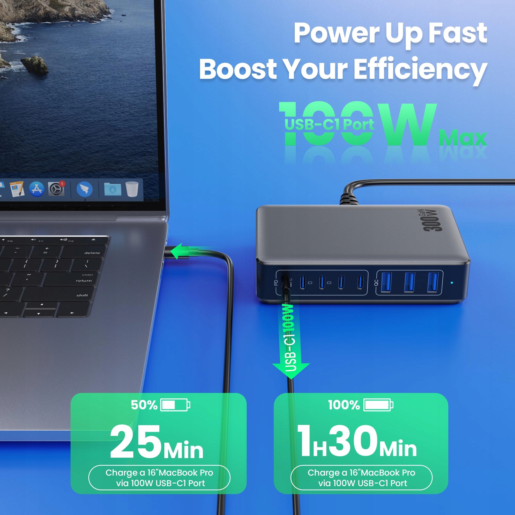 CHARGERPRO Stacja Ładowania USB 300W 8 Portów 5 USB-C 3 USB-A — miniatura 4