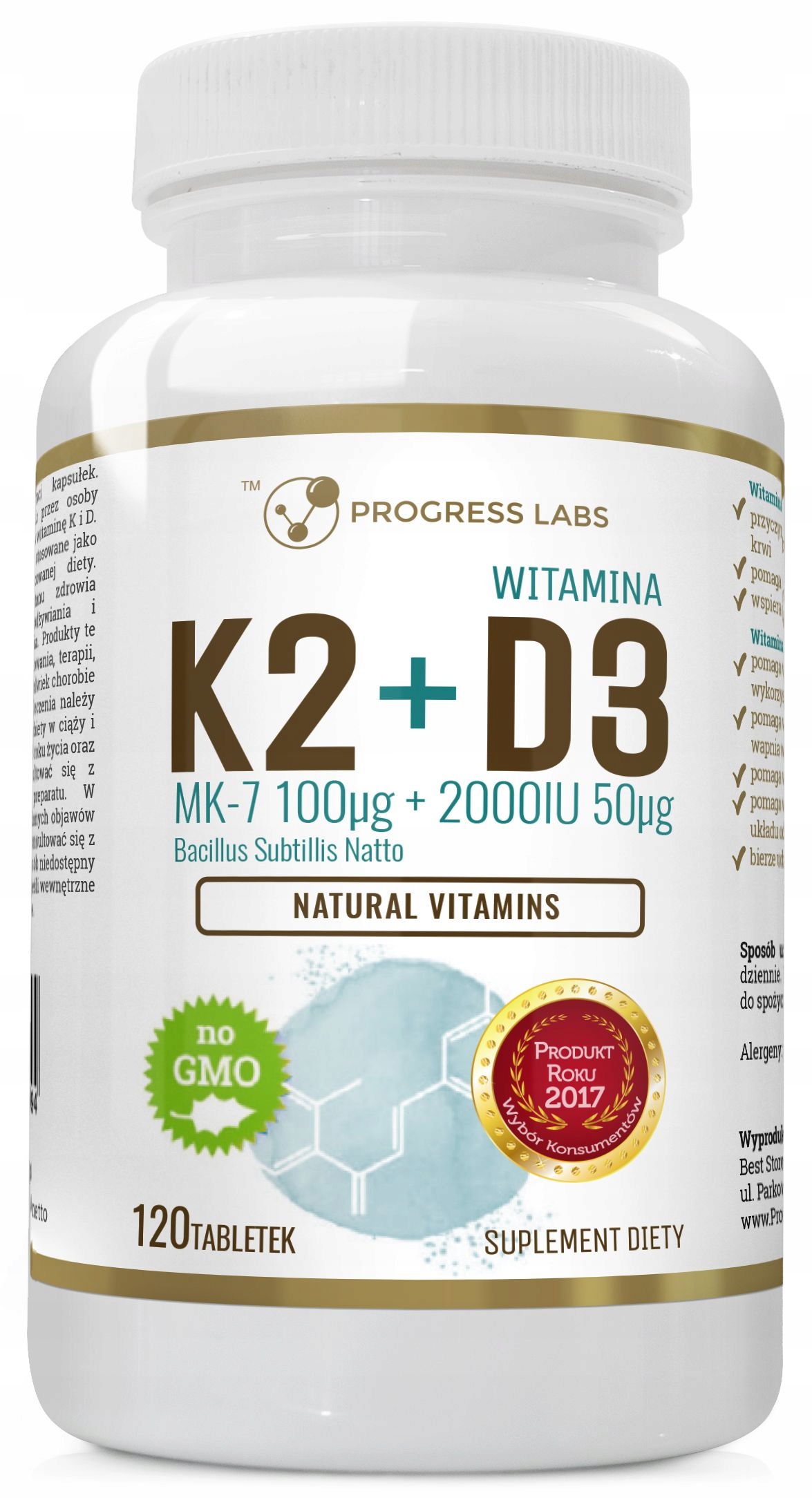 Witamina K2 Mk 7 100mcg Z Natto D3 2000iu 120tab
