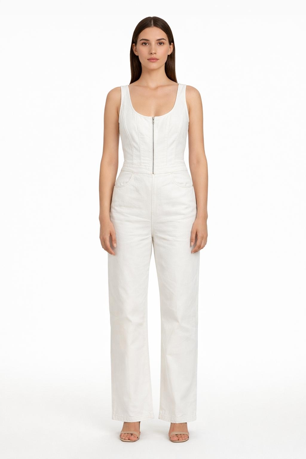 Guess Dlouhý Bílý Oblek S Páskem A Zipem 28/31 Gga